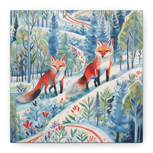 Foxes Snowy Sojourn - Available in 4 Sizes - Matte Canvas