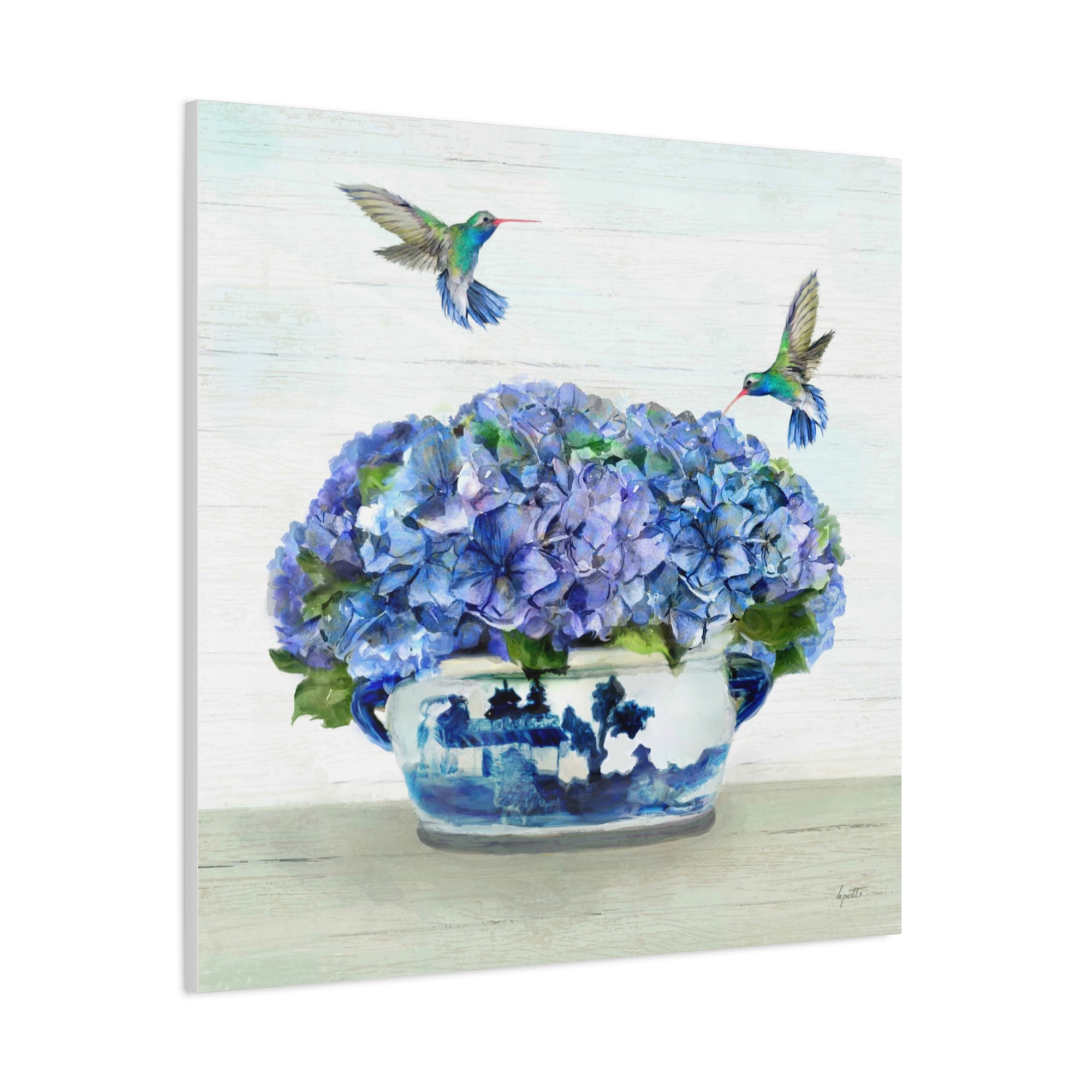 Hummingbirds in Hydrangea - Available in 4 Sizes - Matte Canvas