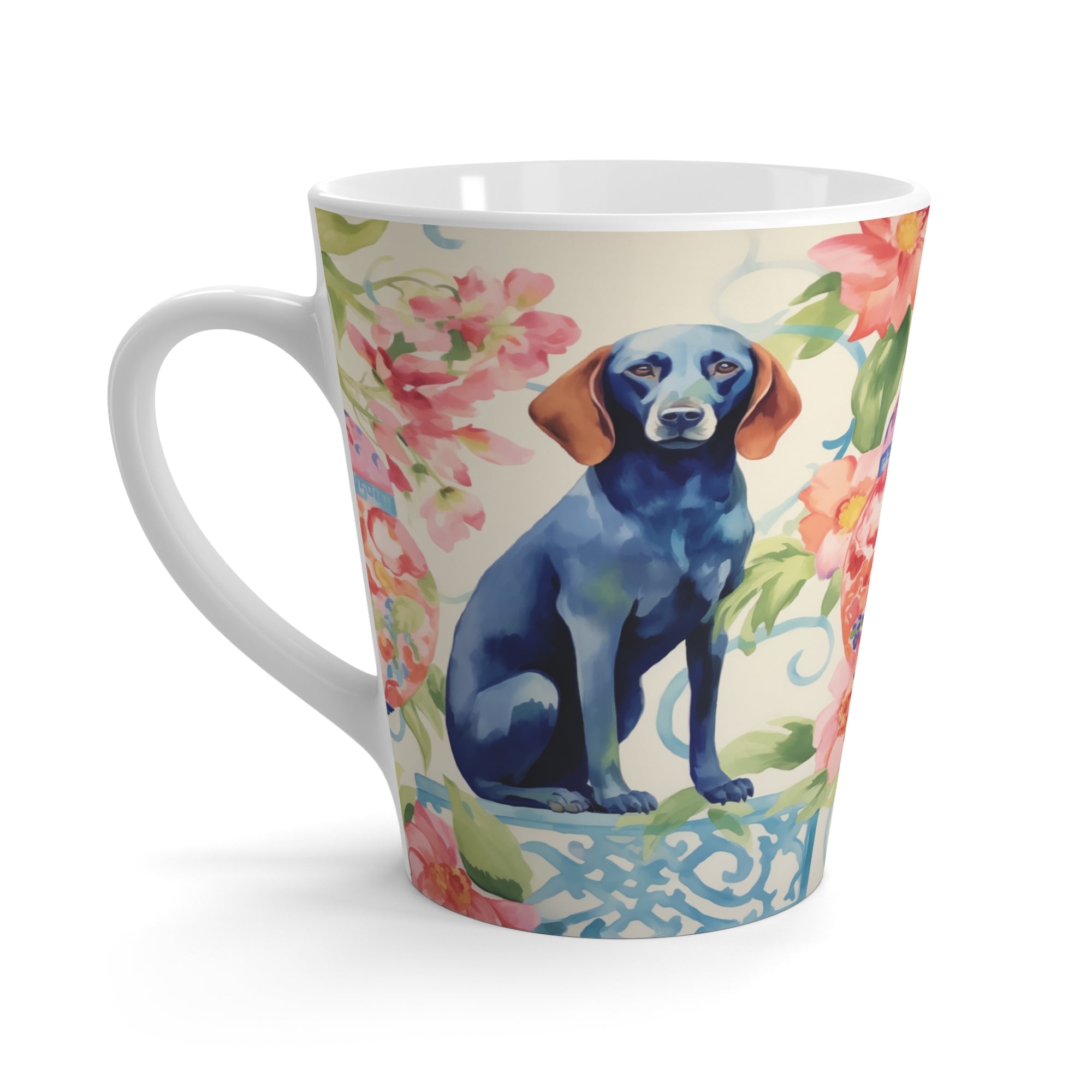 Latte Mug - Blue-Noiserie Blue Dog With Chinoiserie