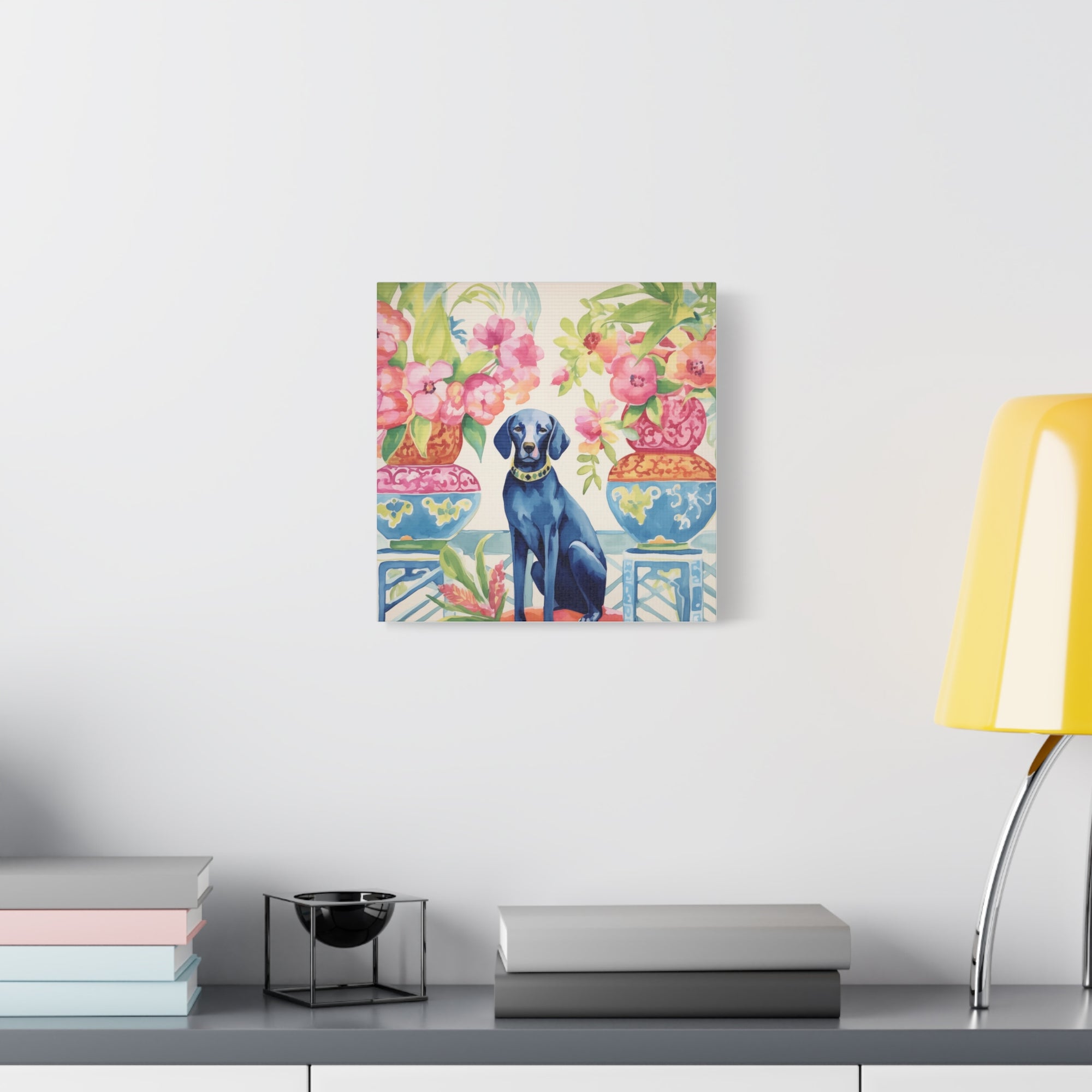 Chew-Noiserie -Blue Dog in Chinoiserie Room -Available in 4 sizes - Matte Canvas