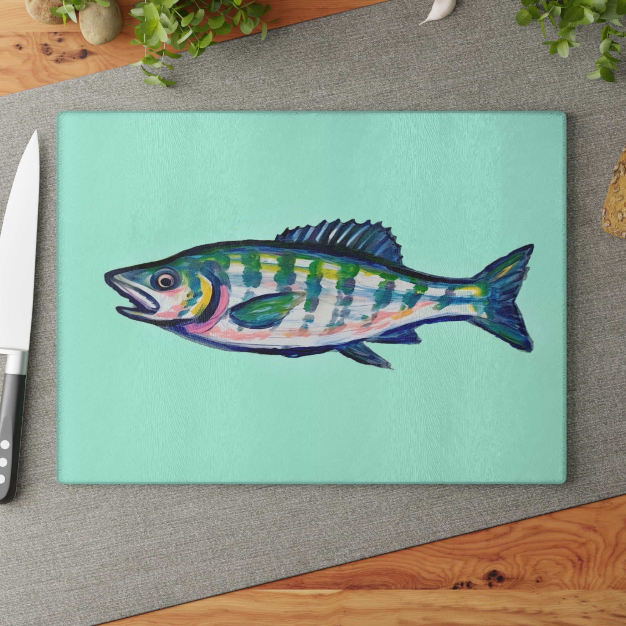 Cutting Board - Green Fish - Personalization Optional