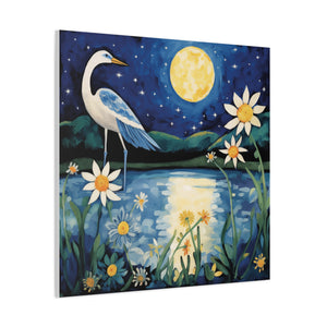 Egret in the Moonlight  - Available in 5 Sizes - Matte Canvas