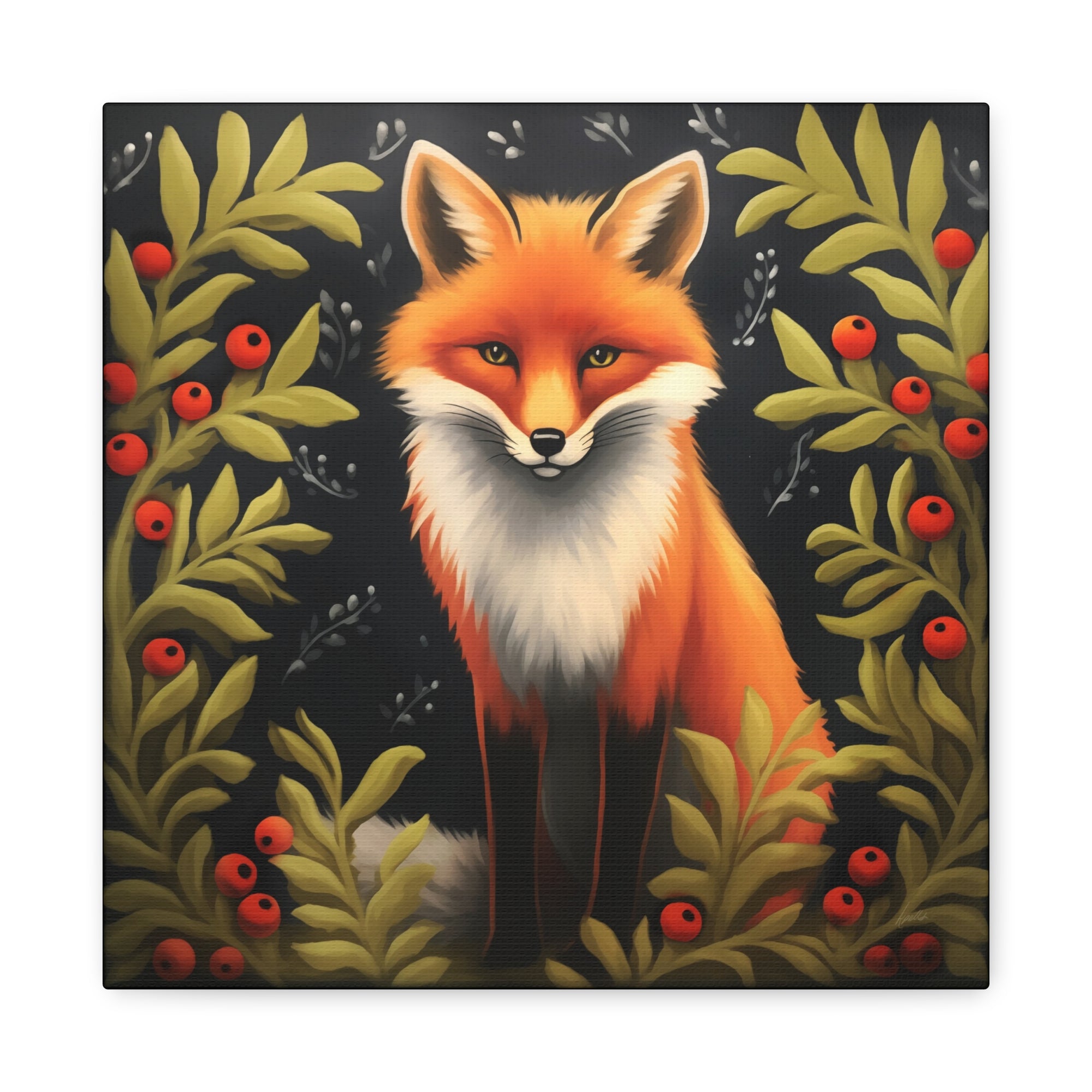 Fox Berry Winter Night - Available in 4 Sizes - Matte Canvas