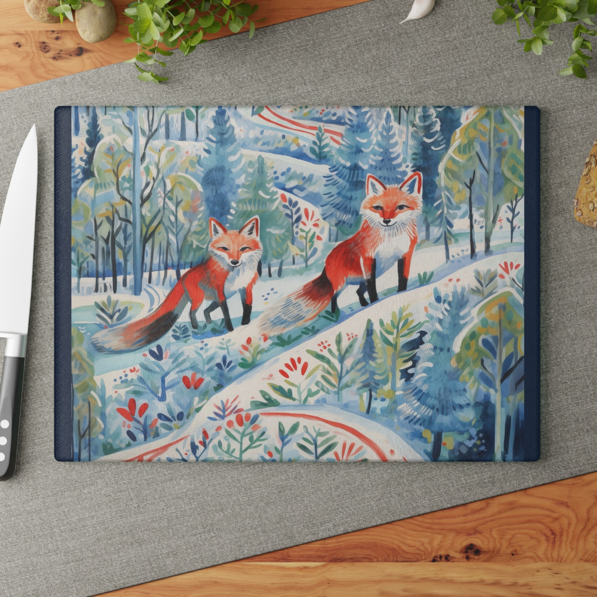 Cutting Board - Foxes Snowy Sojourn  - Personalization Optional