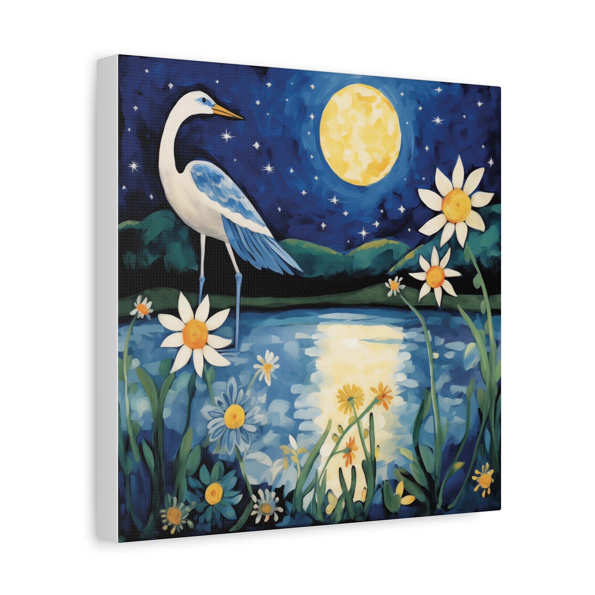 Egret in the Moonlight  - Available in 5 Sizes - Matte Canvas