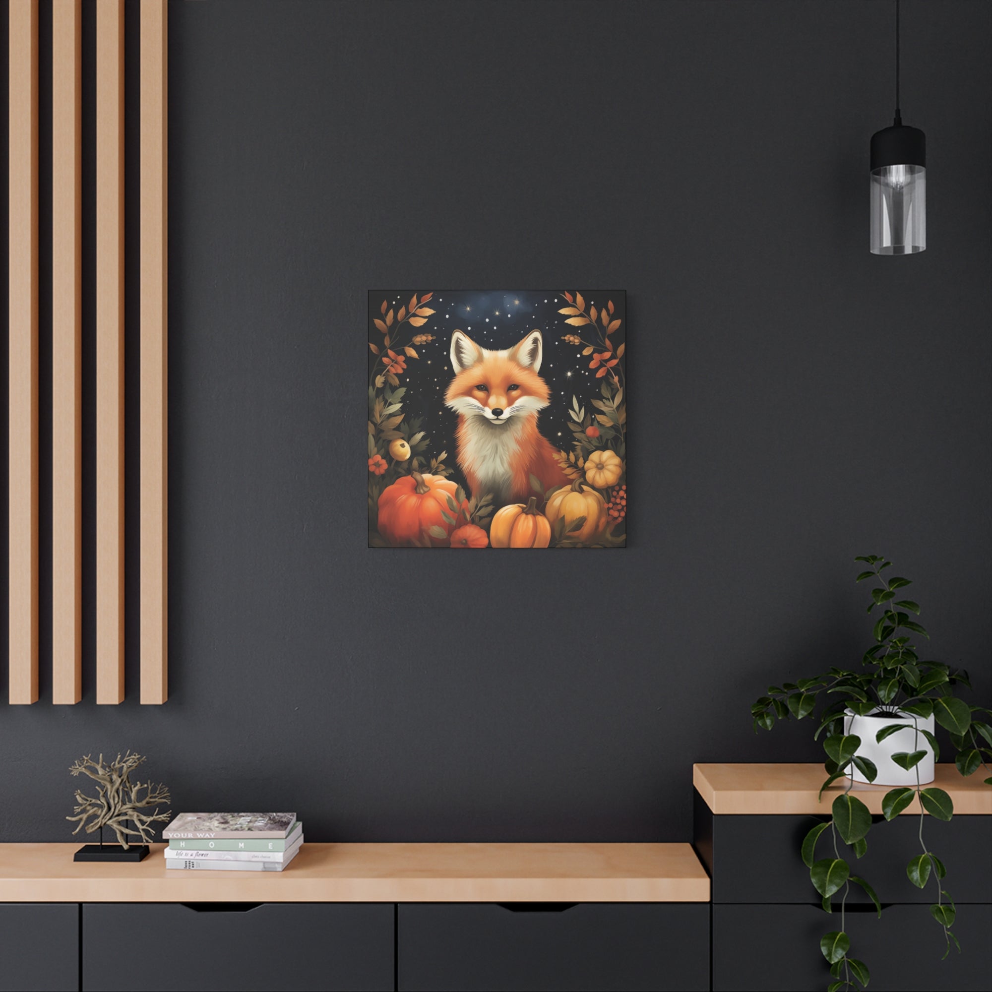 Fox in Starry Pumpkin Patch - Available in 4 Sizes - Matte Canvas