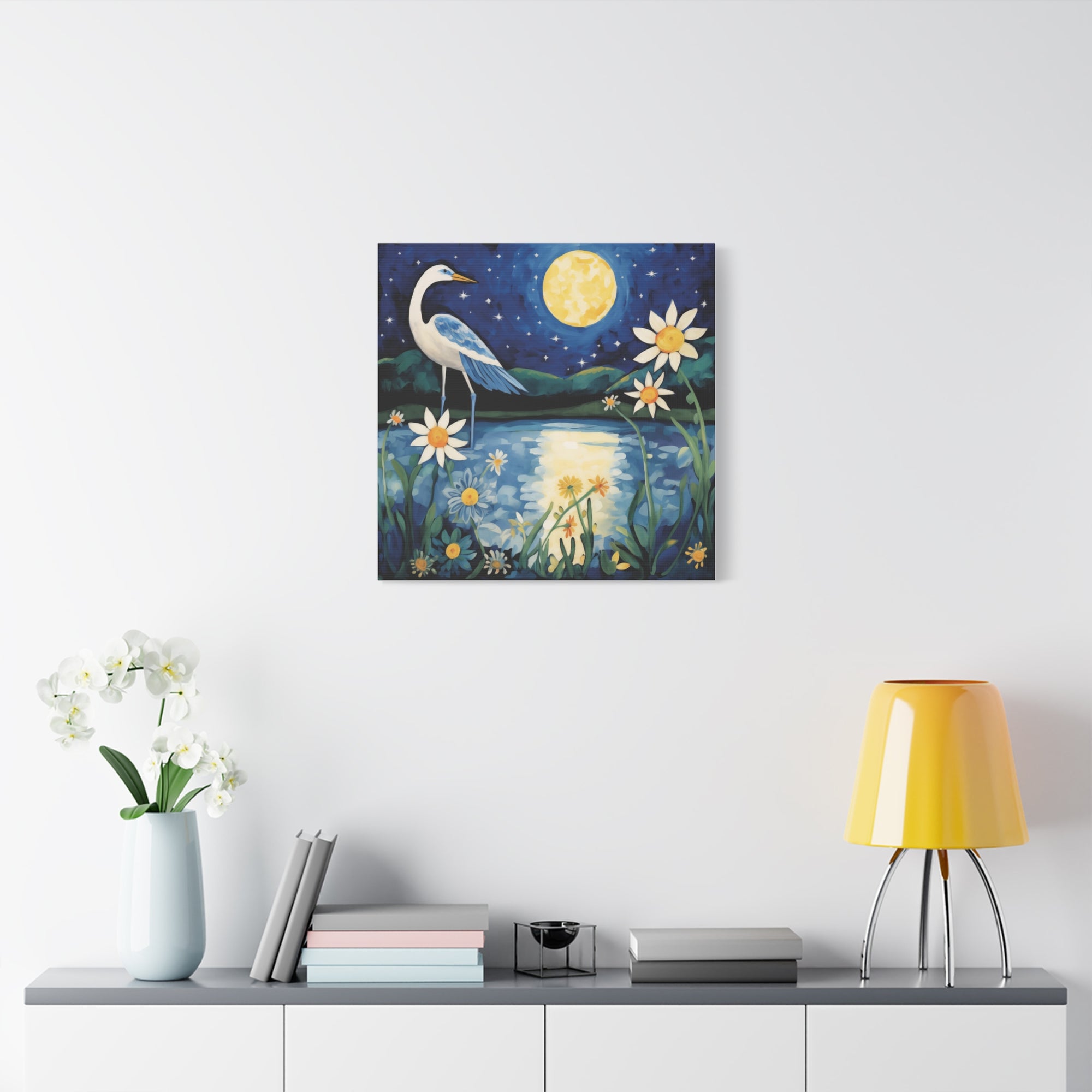 Egret in the Moonlight  - Available in 5 Sizes - Matte Canvas