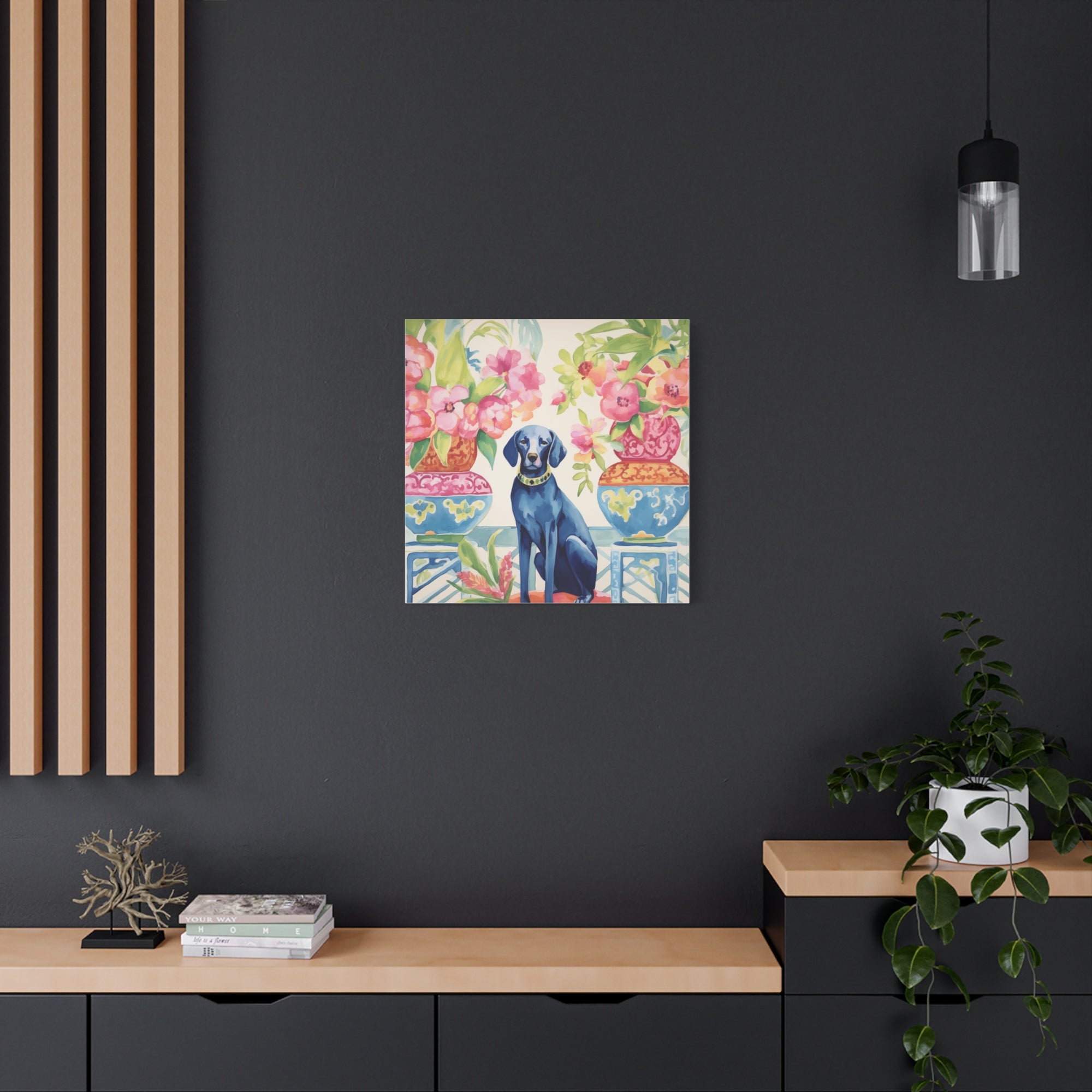 Chew-Noiserie -Blue Dog in Chinoiserie Room -Available in 4 sizes - Matte Canvas