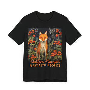 Outfox Hunger - Personalization Option - Unisex Jersey Short Sleeve Tee, food forest, fox, sustainable, food activist, activism, hunger, fight hunger, food insecurity