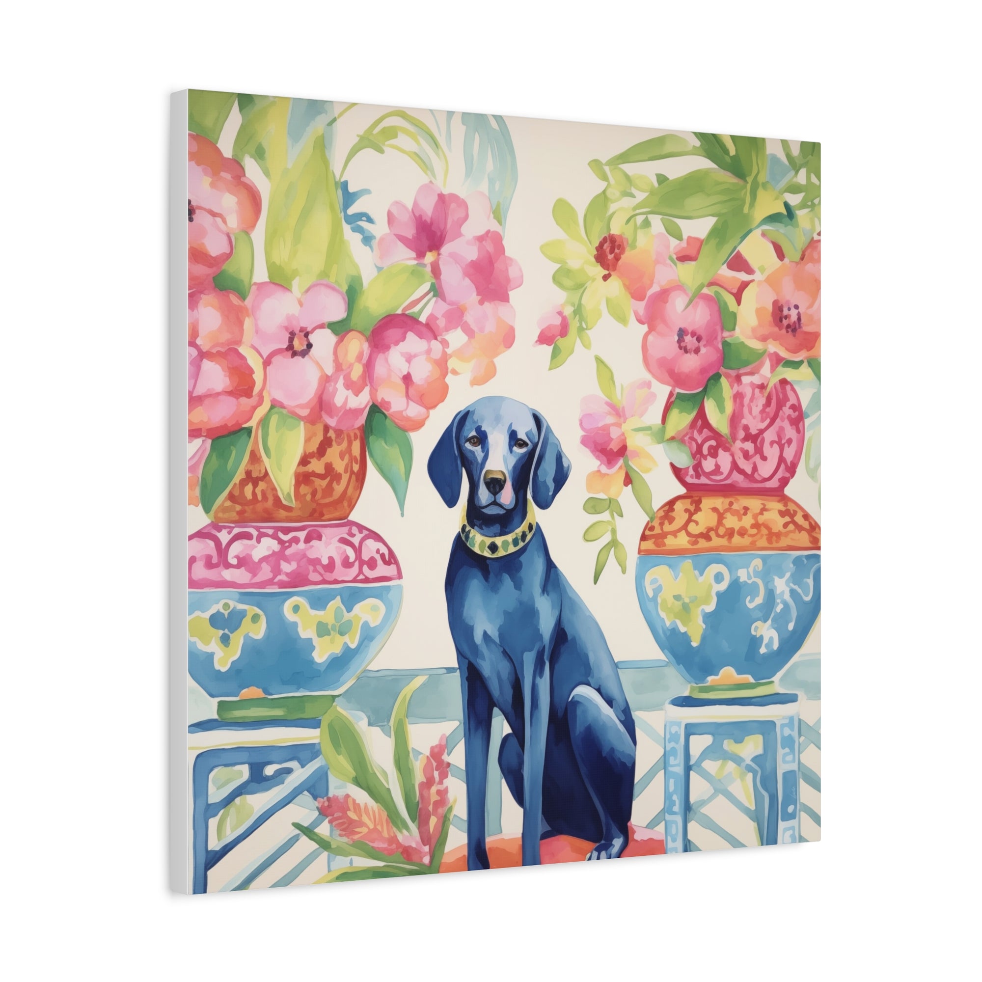 Chew-Noiserie -Blue Dog in Chinoiserie Room -Available in 4 sizes - Matte Canvas