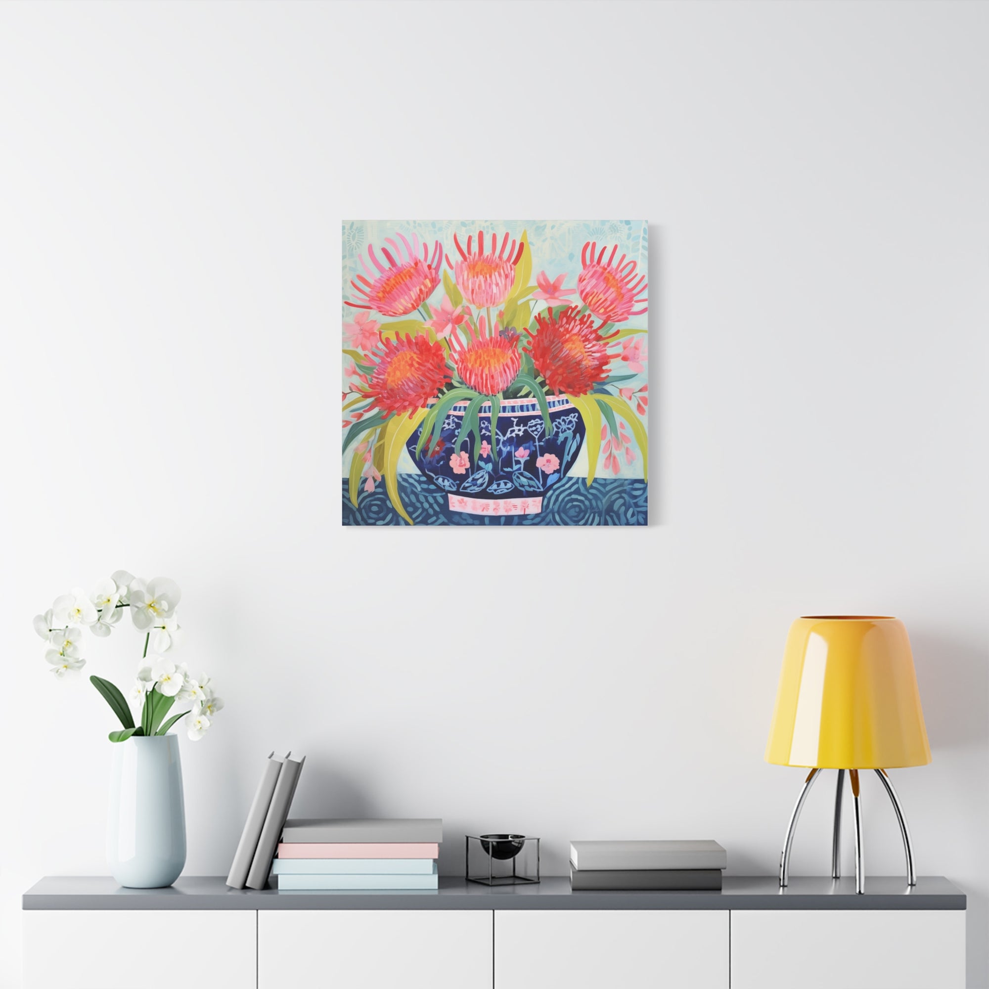 Happy Spider Protea in Chinoiserie Bowl - Available in 4 Sizes - Matte Canvas