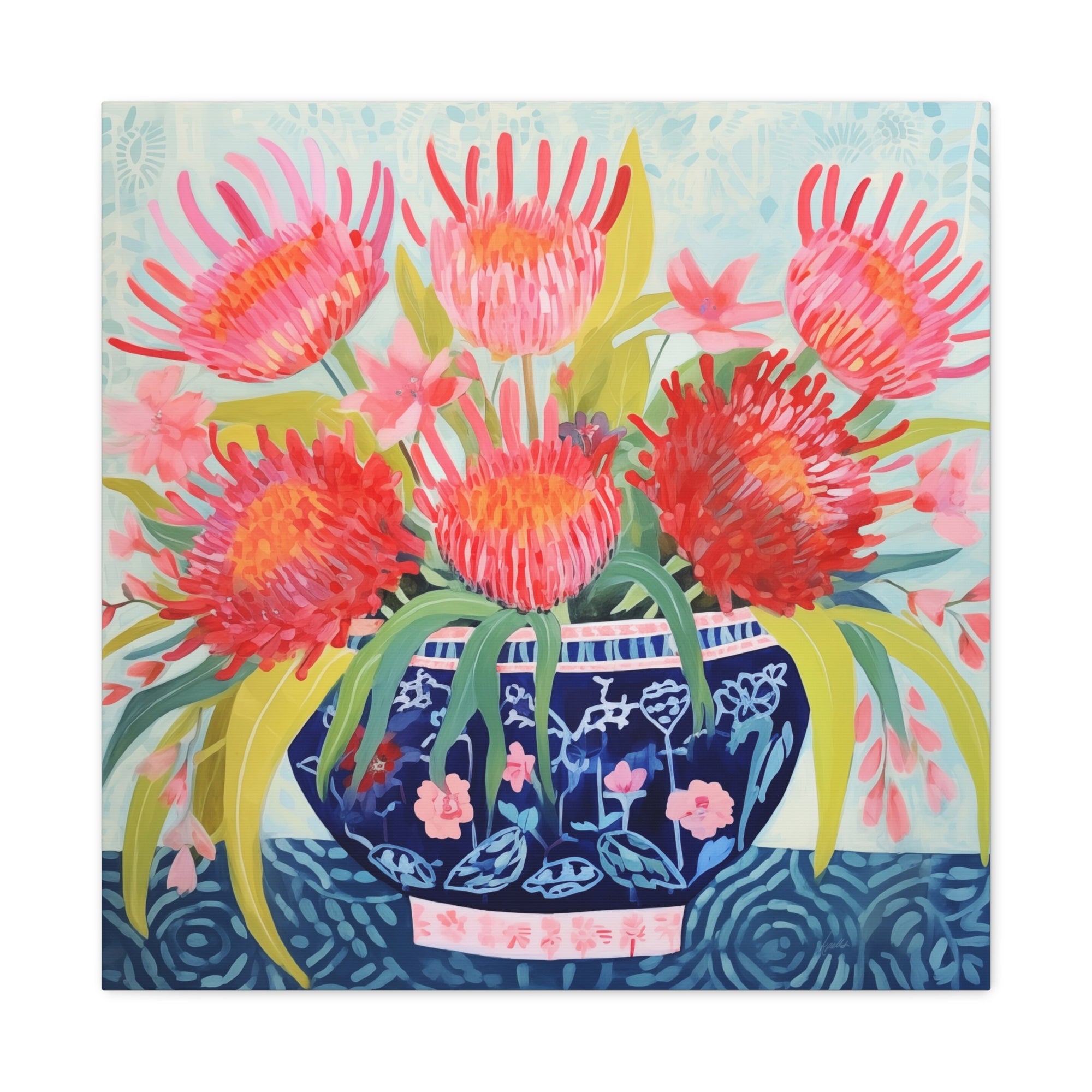 Happy Spider Protea in Chinoiserie Bowl - Available in 4 Sizes - Matte Canvas