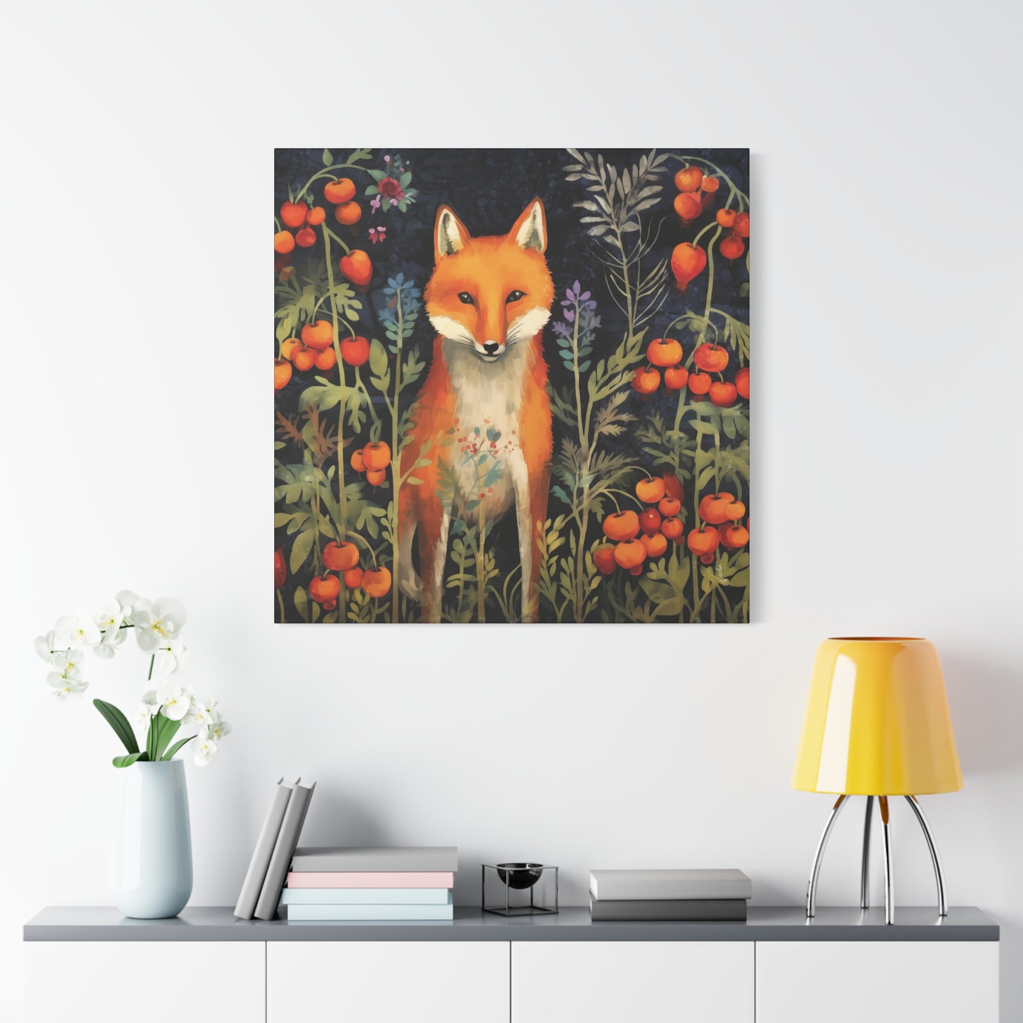 Fox in Crabapples - Available in 4 Sizes - Matte Canvas