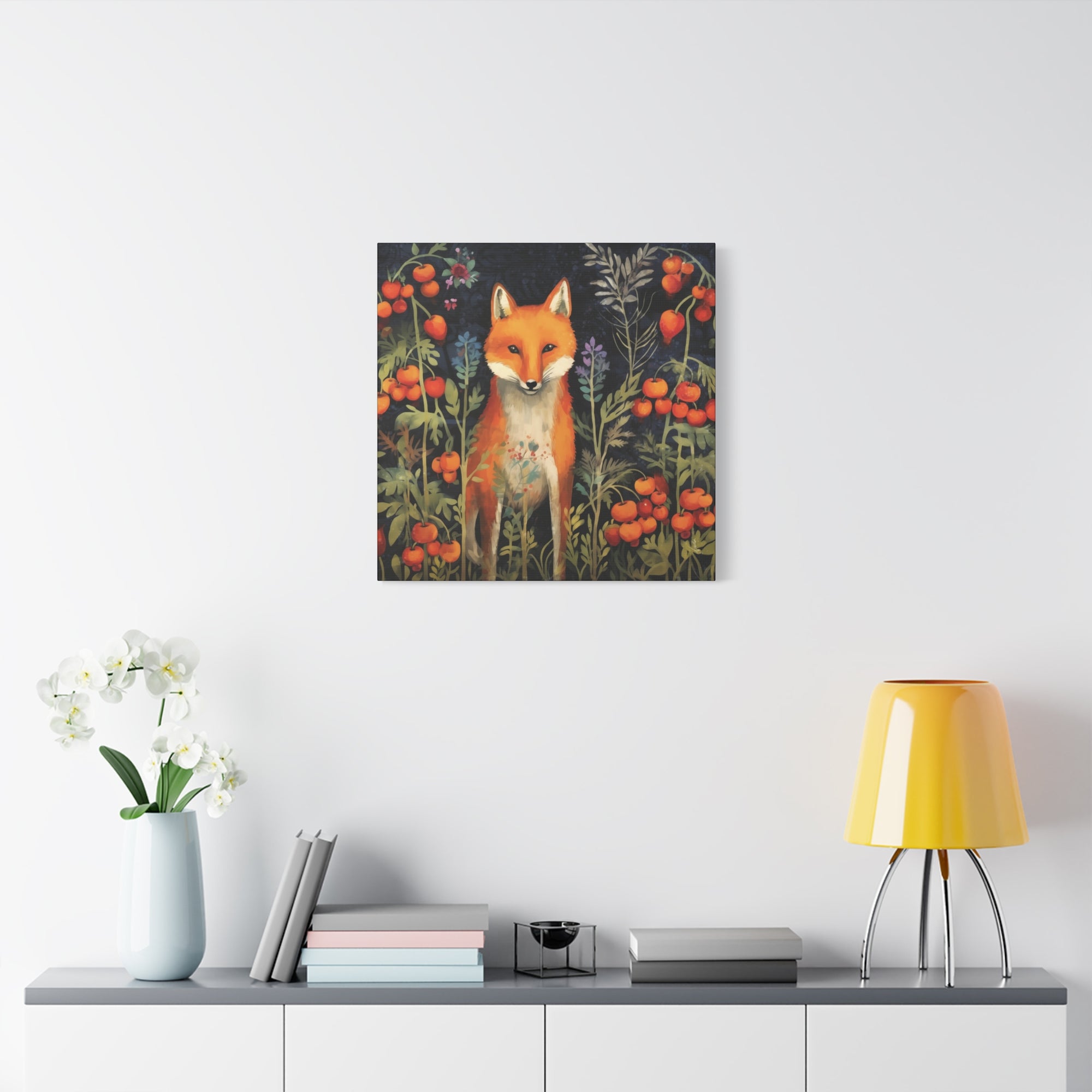 Fox in Crabapples - Available in 4 Sizes - Matte Canvas