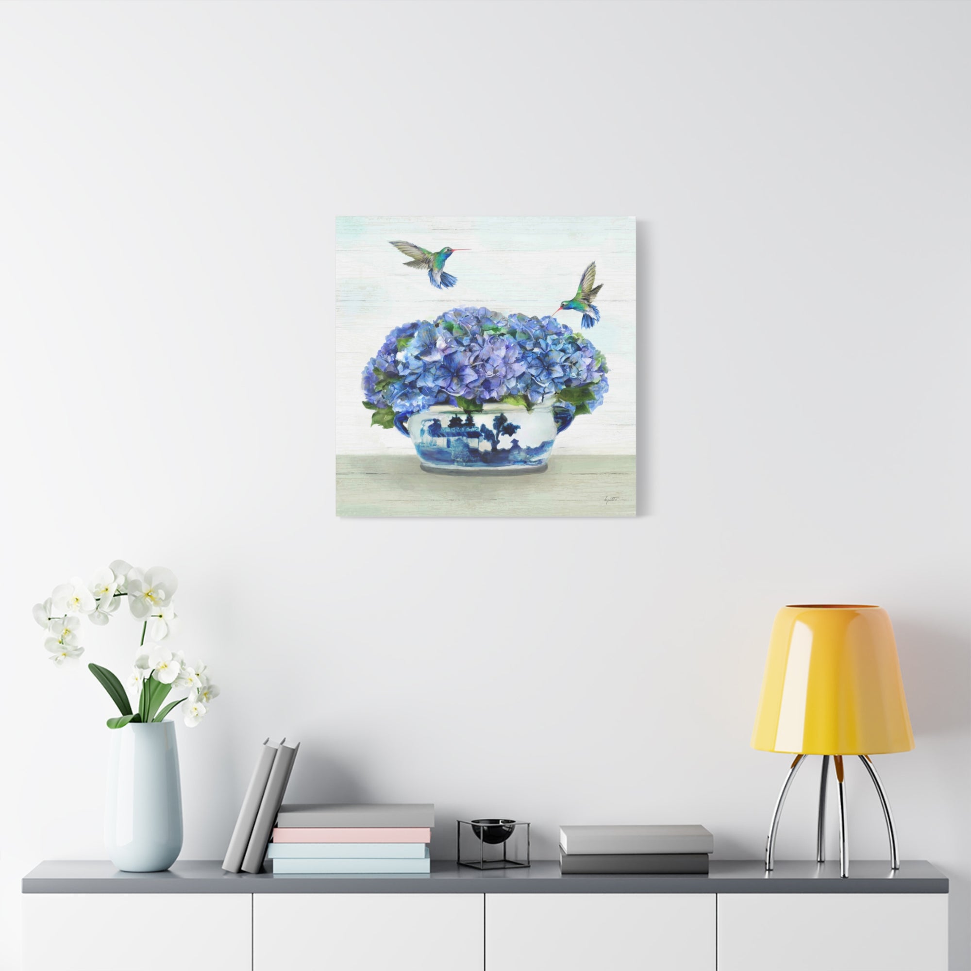 Hummingbirds in Hydrangea - Available in 4 Sizes - Matte Canvas