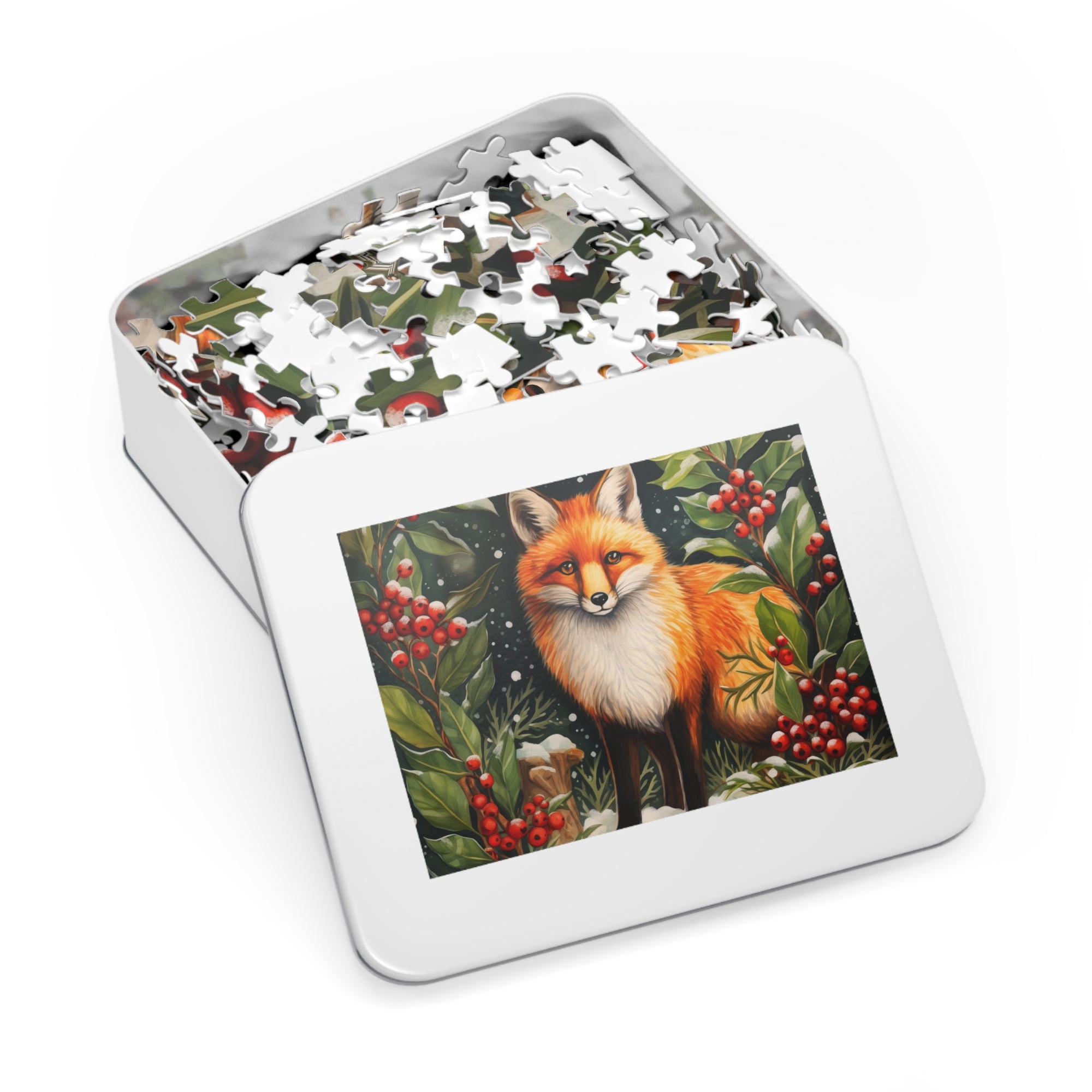 Jigsaw Puzzle | Snowy Hollies with Fox (30,  252, 500 & 1000-Piece)