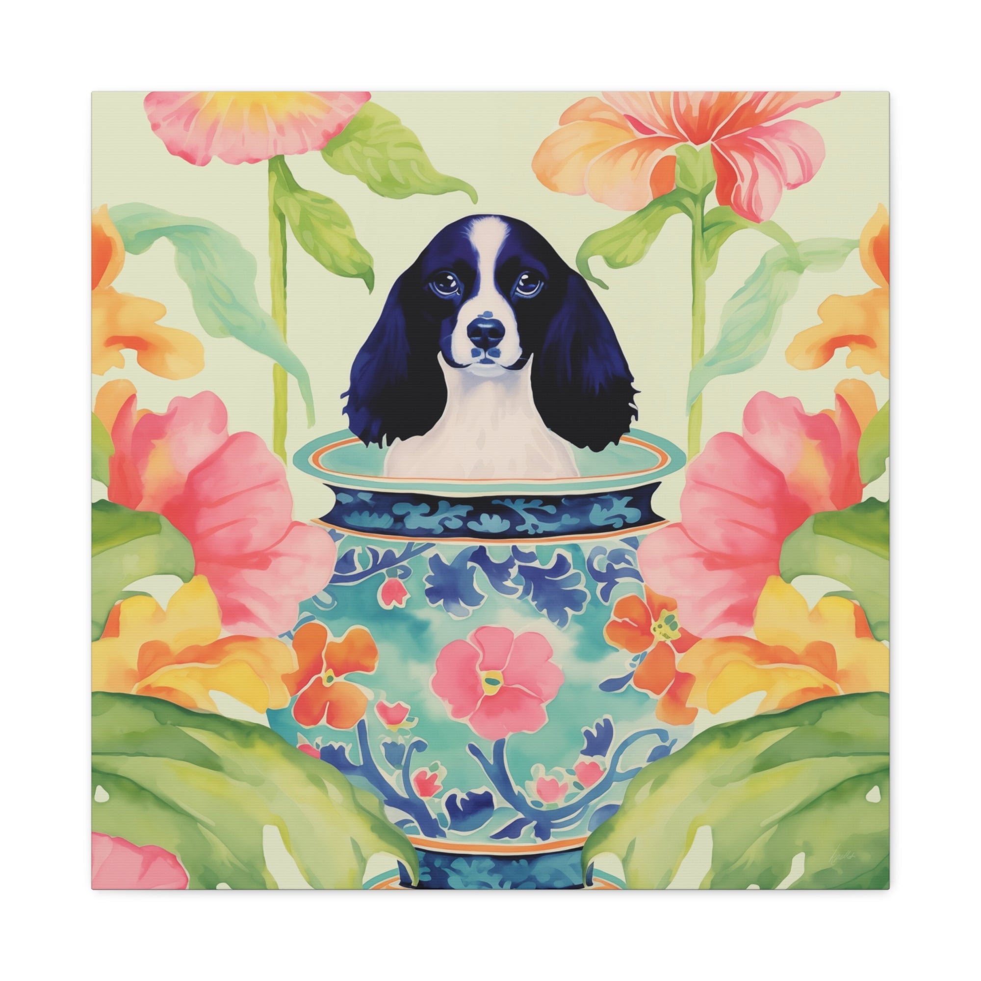 Sophie’s Retreat - Blue Spaniel in Chinoiserie - Available in 4 Sizes - Matte Canvas