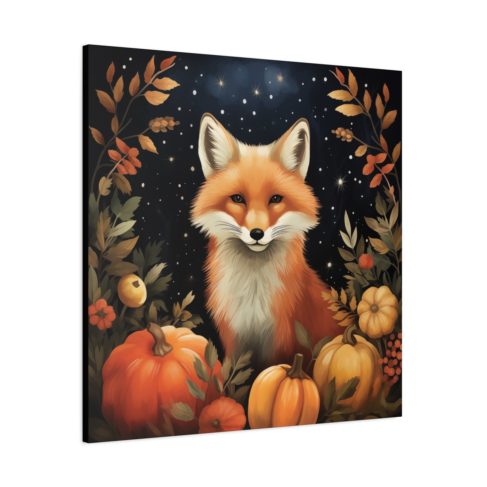 Fox in Starry Pumpkin Patch - Available in 4 Sizes - Matte Canvas