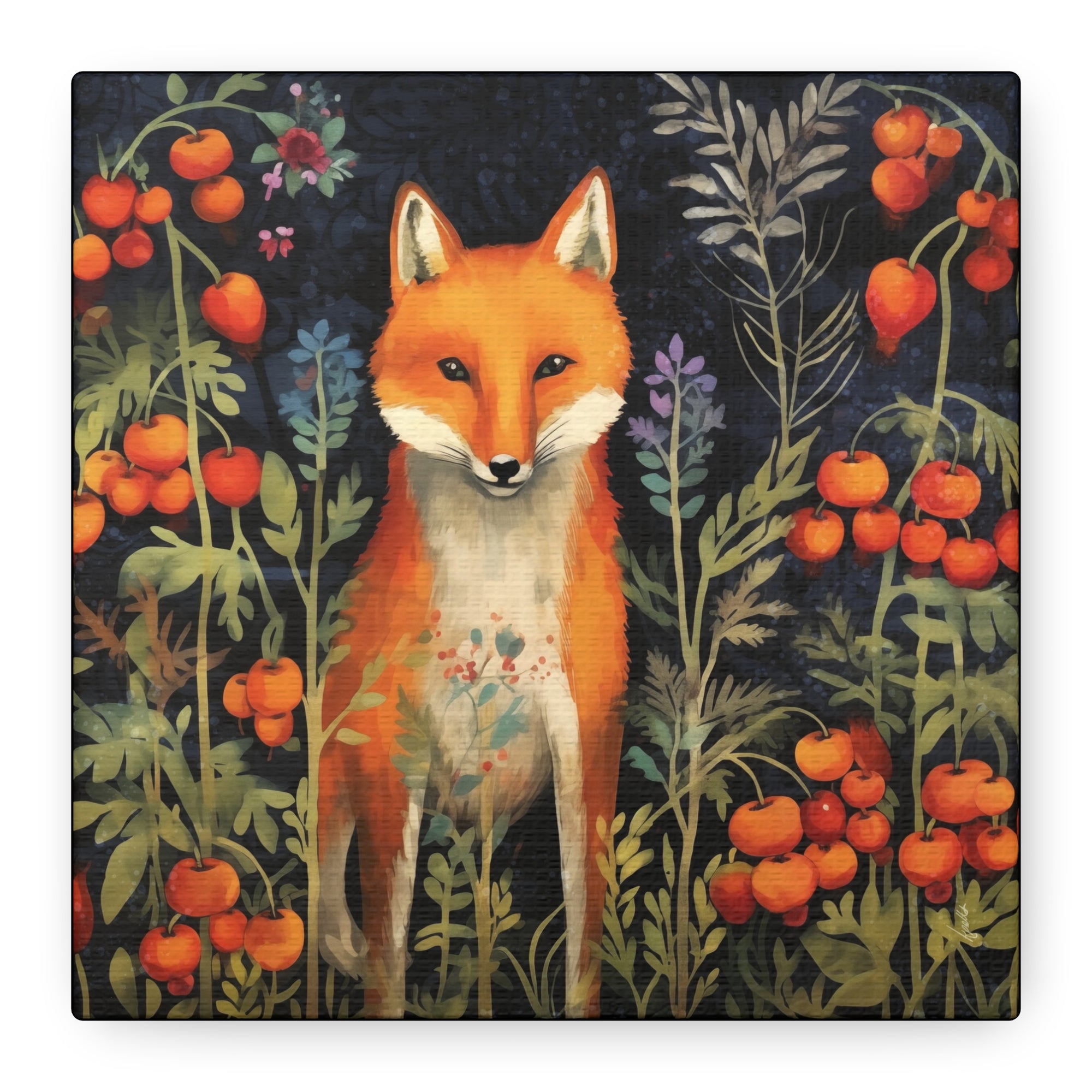 Fox in Crabapples - Available in 4 Sizes - Matte Canvas