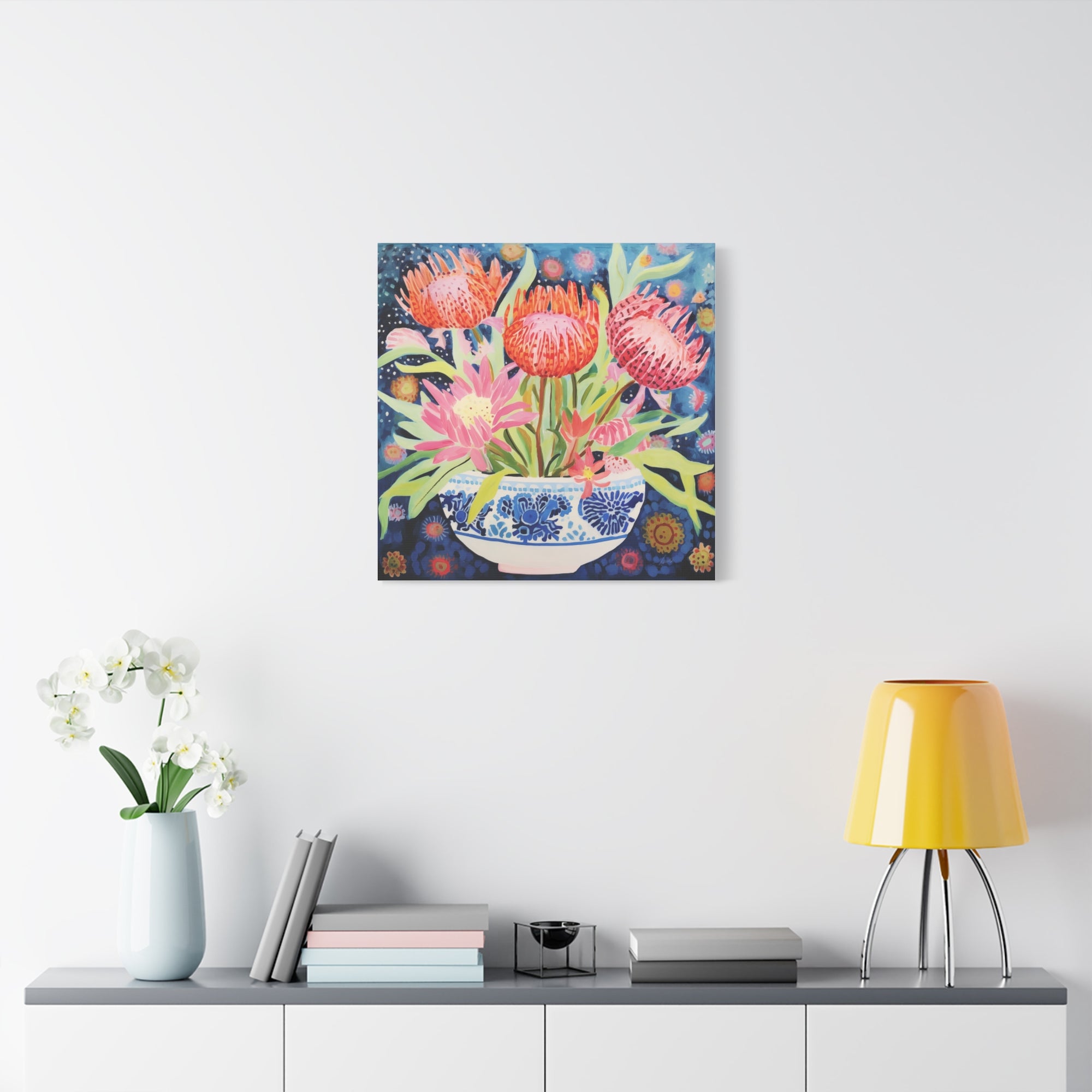 Starlit Proteas in Chinoiserie Bowl  - Available in 4 Sizes - Matte Canvas