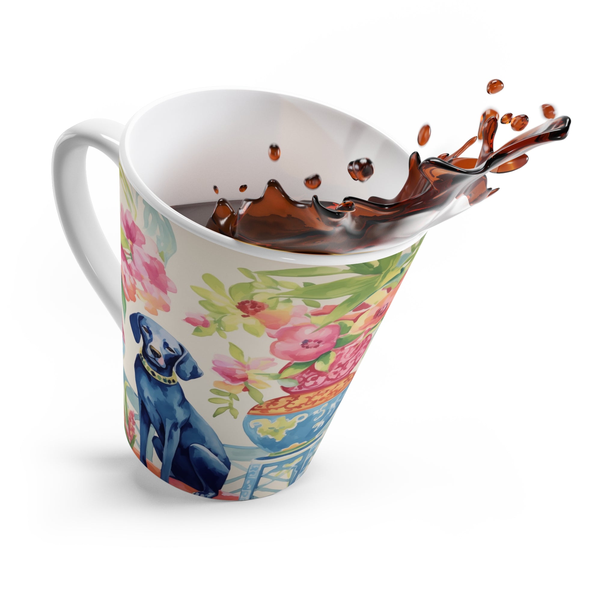 Latte Mug - Chew-noiserie Blue Dog with Chinoiserie 2