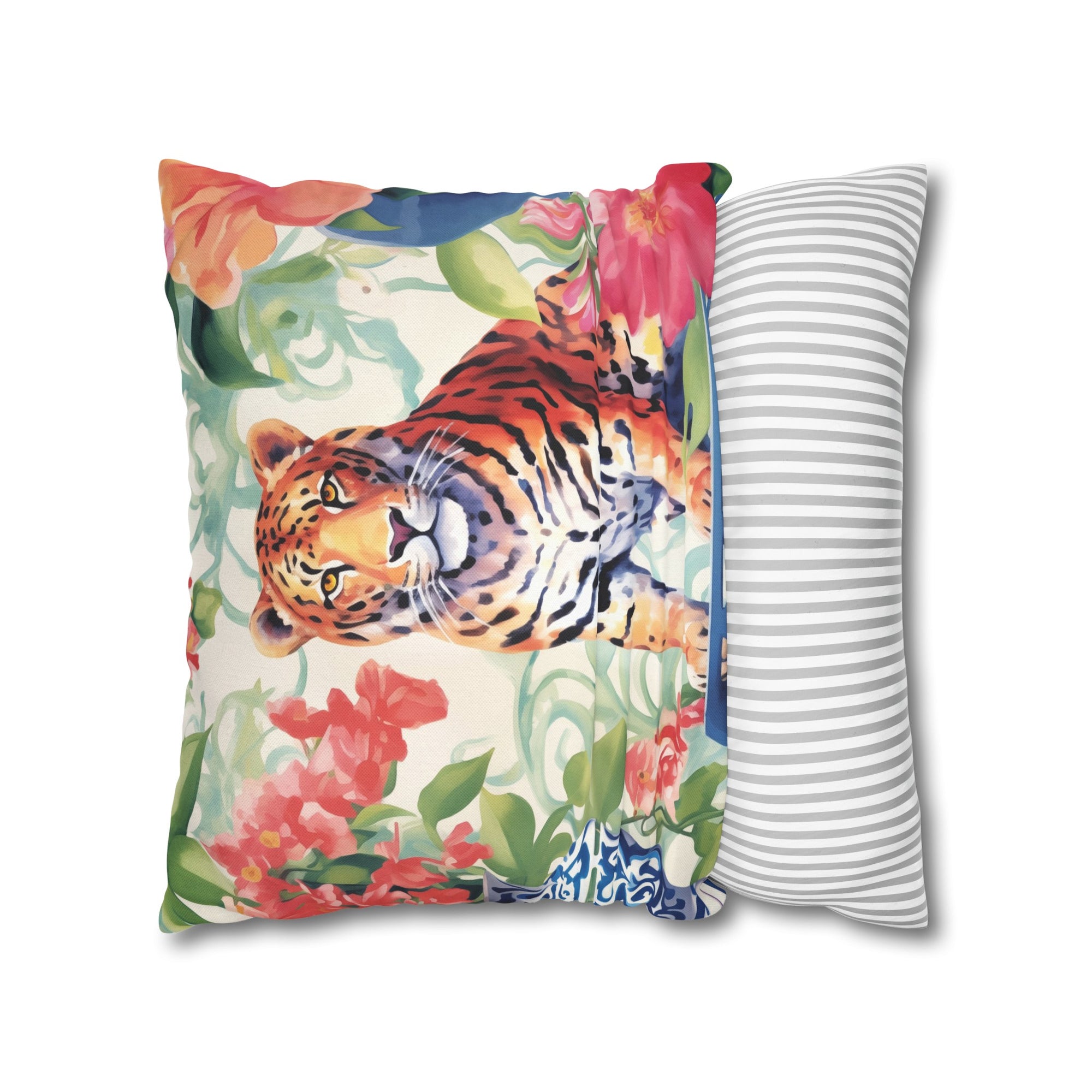 Spun Polyester Square Pillowcase -Tiger’s Garden