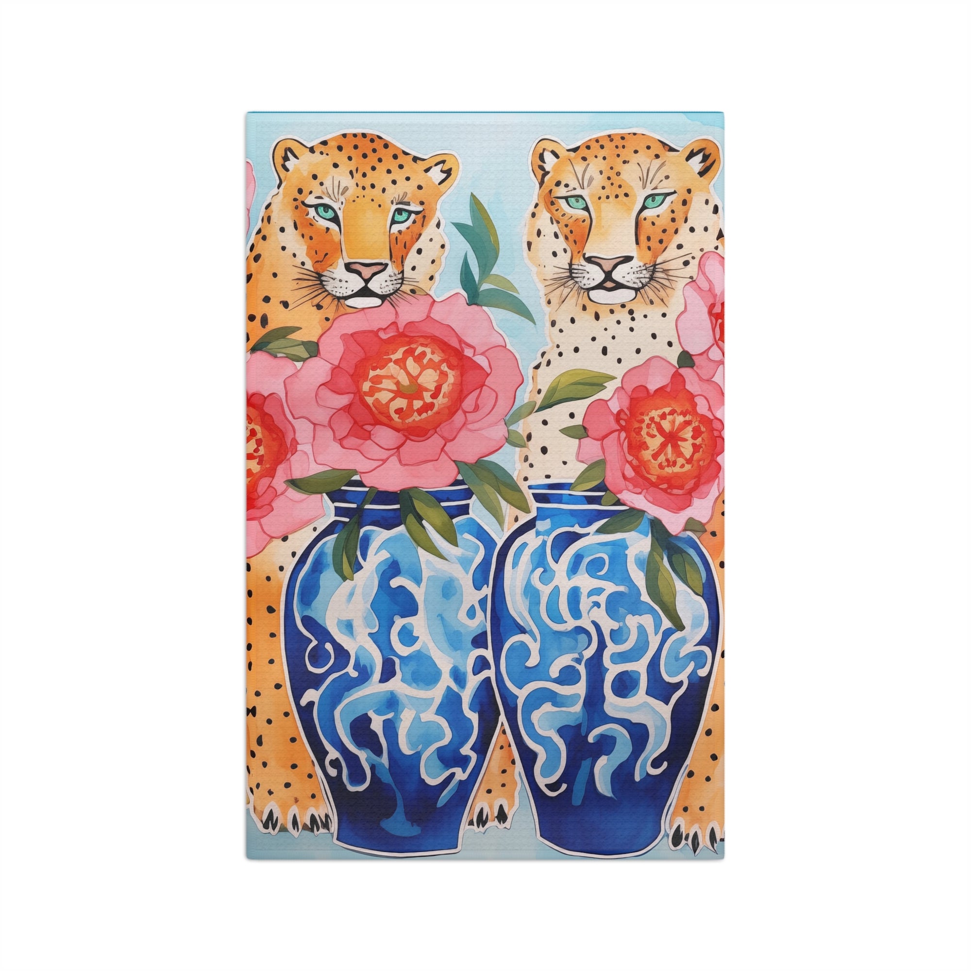 Microfiber Tea Towel - Serengeti Cheetahs and Chinoiserie