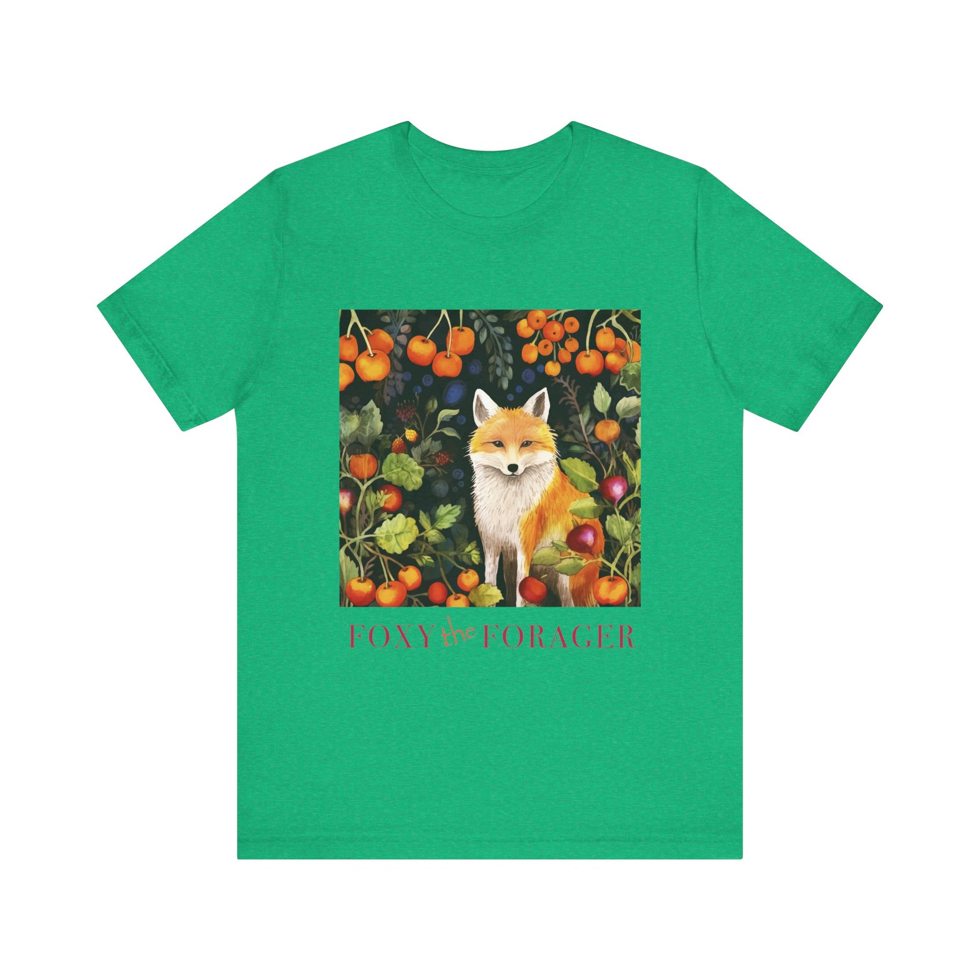 Foxy the Forager - Personalization option  Food Forest Fox - Unisex Jersey Short Sleeve Tee