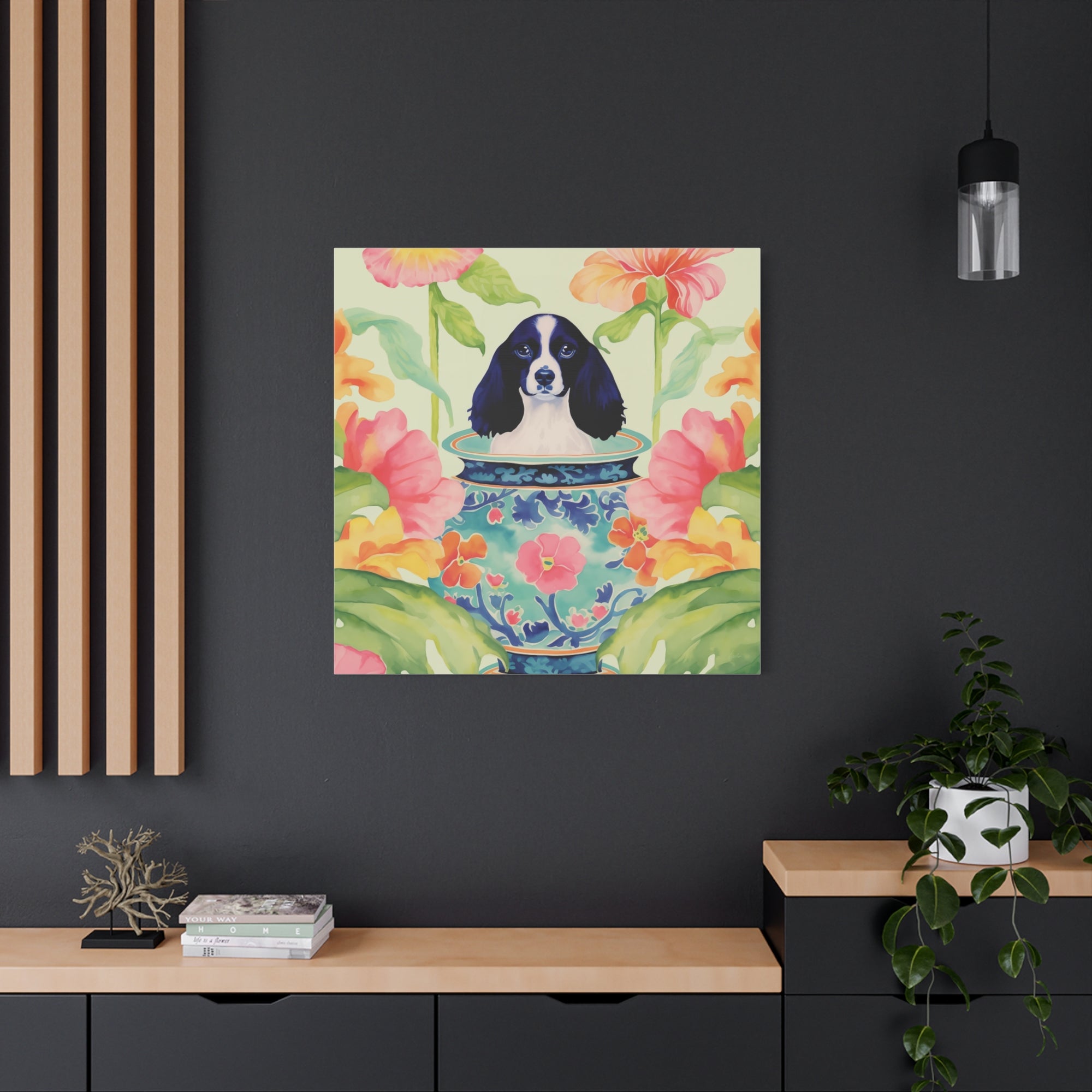 Sophie’s Retreat - Blue Spaniel in Chinoiserie - Available in 4 Sizes - Matte Canvas