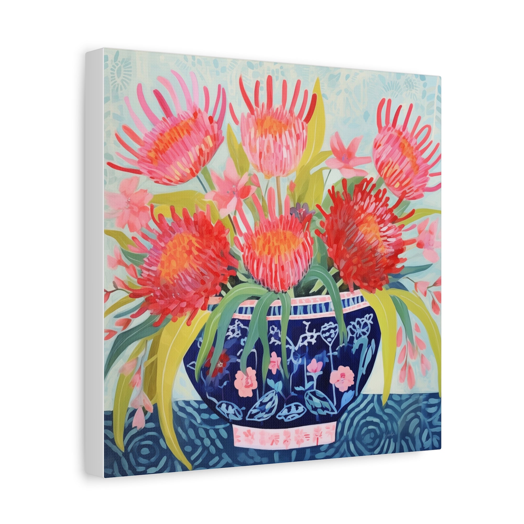 Happy Spider Protea in Chinoiserie Bowl - Available in 4 Sizes - Matte Canvas