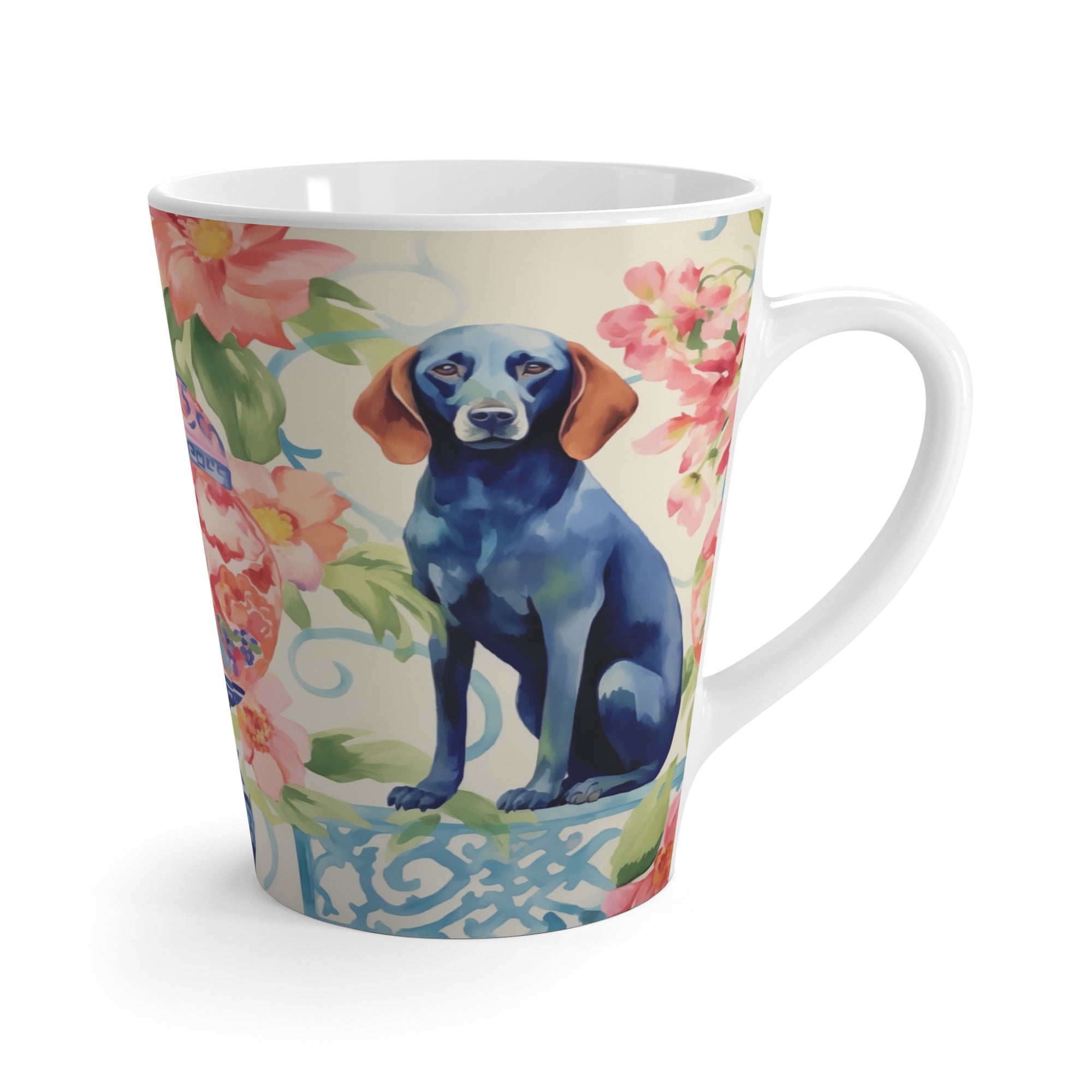 Latte Mug - Blue-Noiserie Blue Dog With Chinoiserie