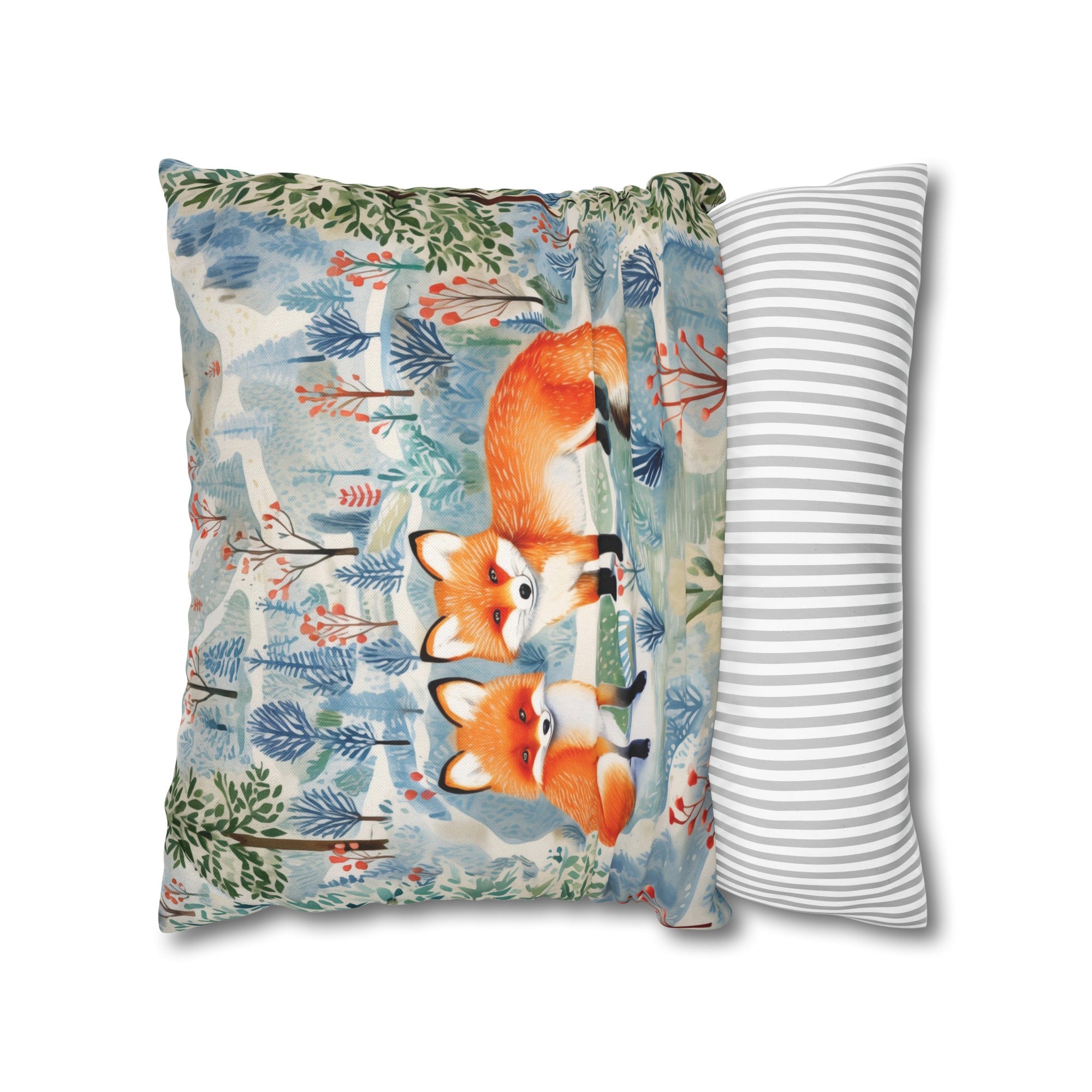 Spun Polyester Square Pillowcase - Fox Friends Trail