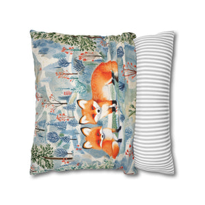 Spun Polyester Square Pillowcase - Fox Friends Trail