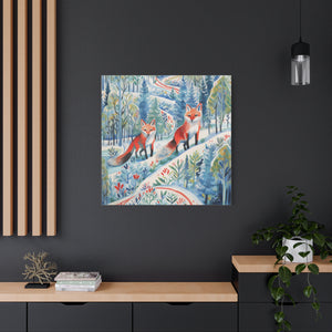 Foxes Snowy Sojourn - Available in 4 Sizes - Matte Canvas