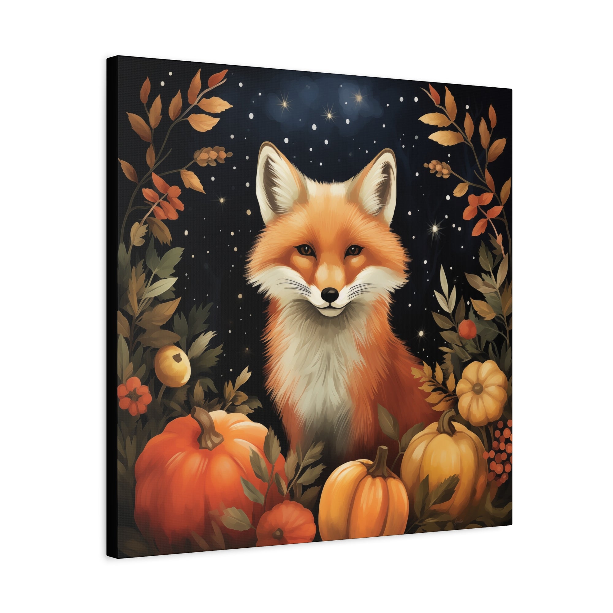 Fox in Starry Pumpkin Patch - Available in 4 Sizes - Matte Canvas