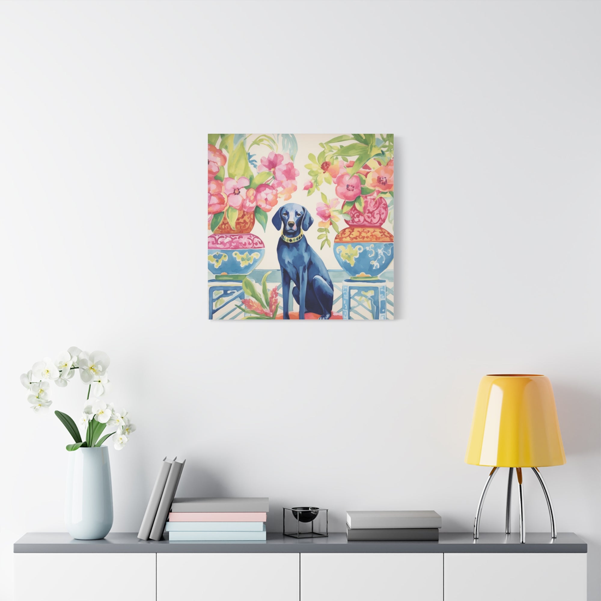 Chew-Noiserie -Blue Dog in Chinoiserie Room -Available in 4 sizes - Matte Canvas