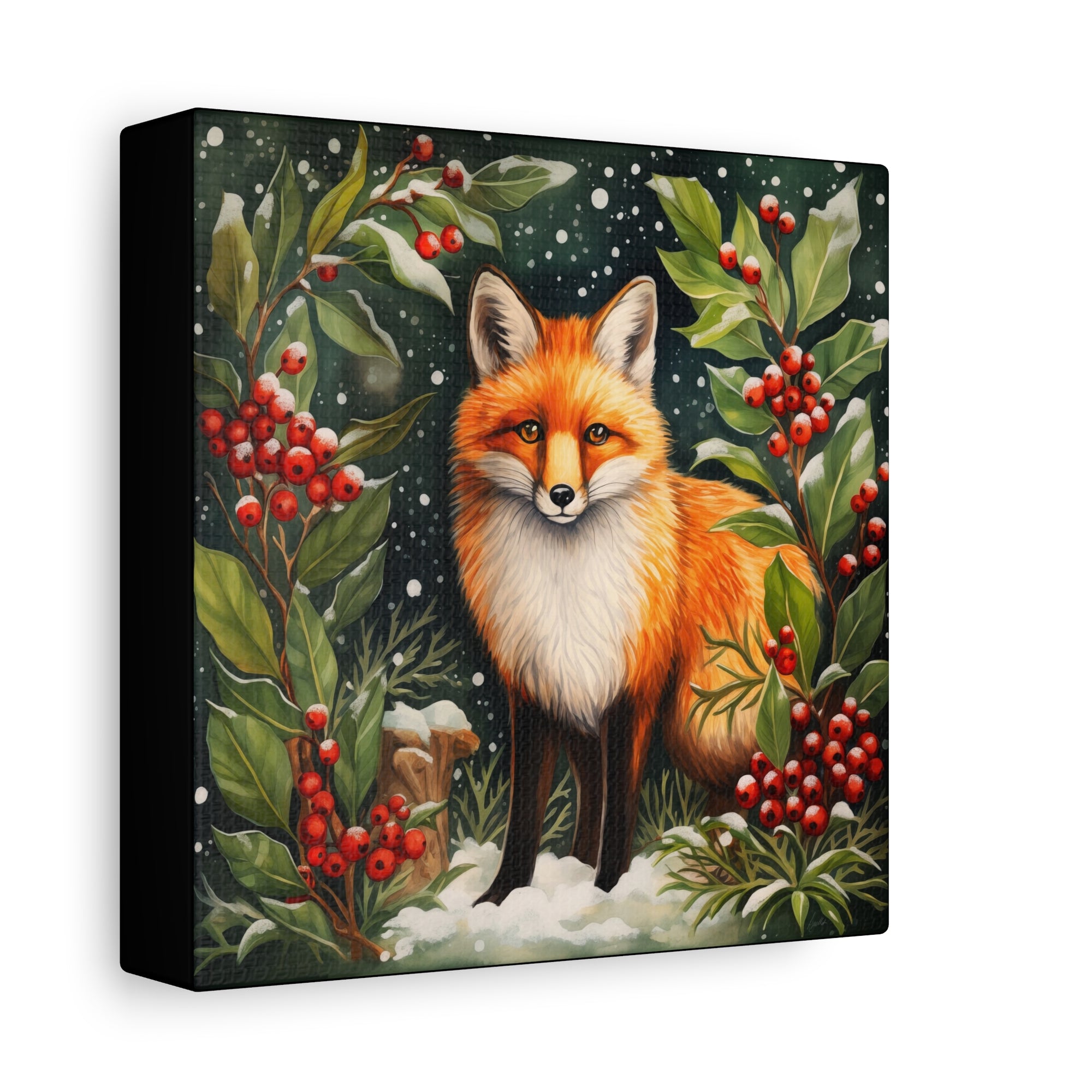 Snowy Hollies With Fox - Available in 4 Sizes - Matte Canvas