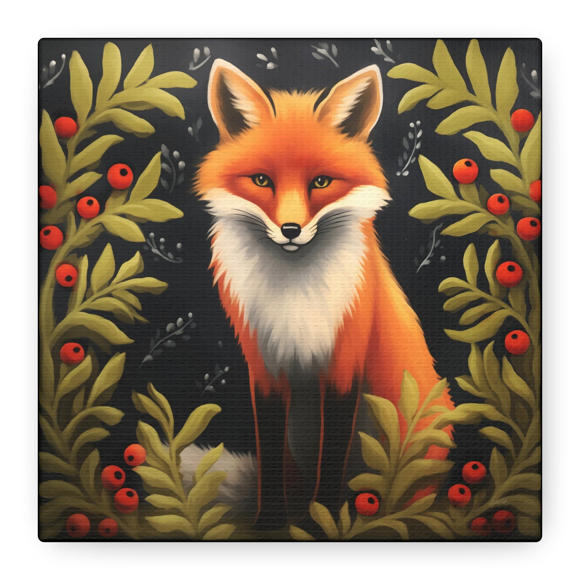 Fox Berry Winter Night - Available in 4 Sizes - Matte Canvas