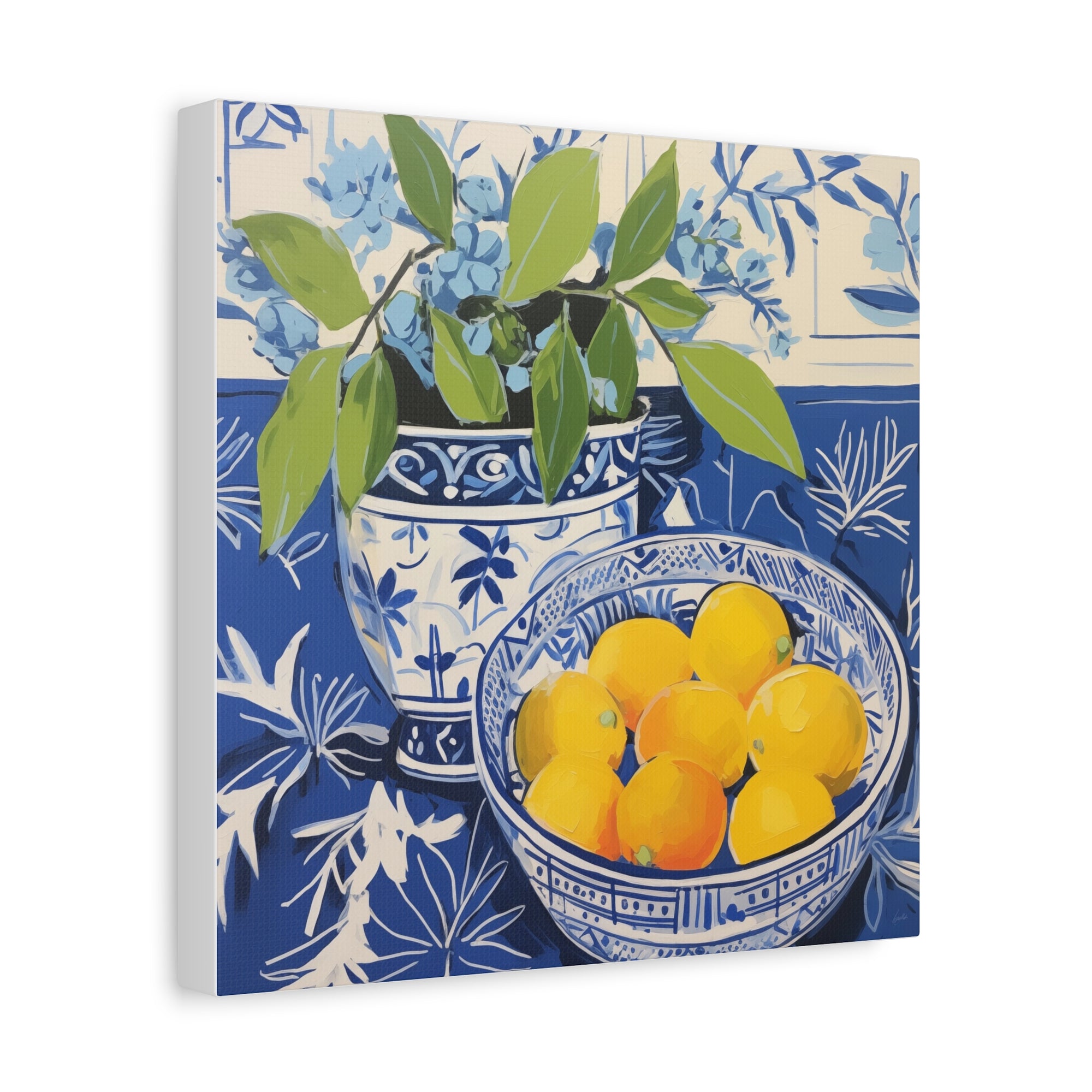 Lemon and Chinoiserie Harmony  - Available in 4 Sizes - Matte Canvas