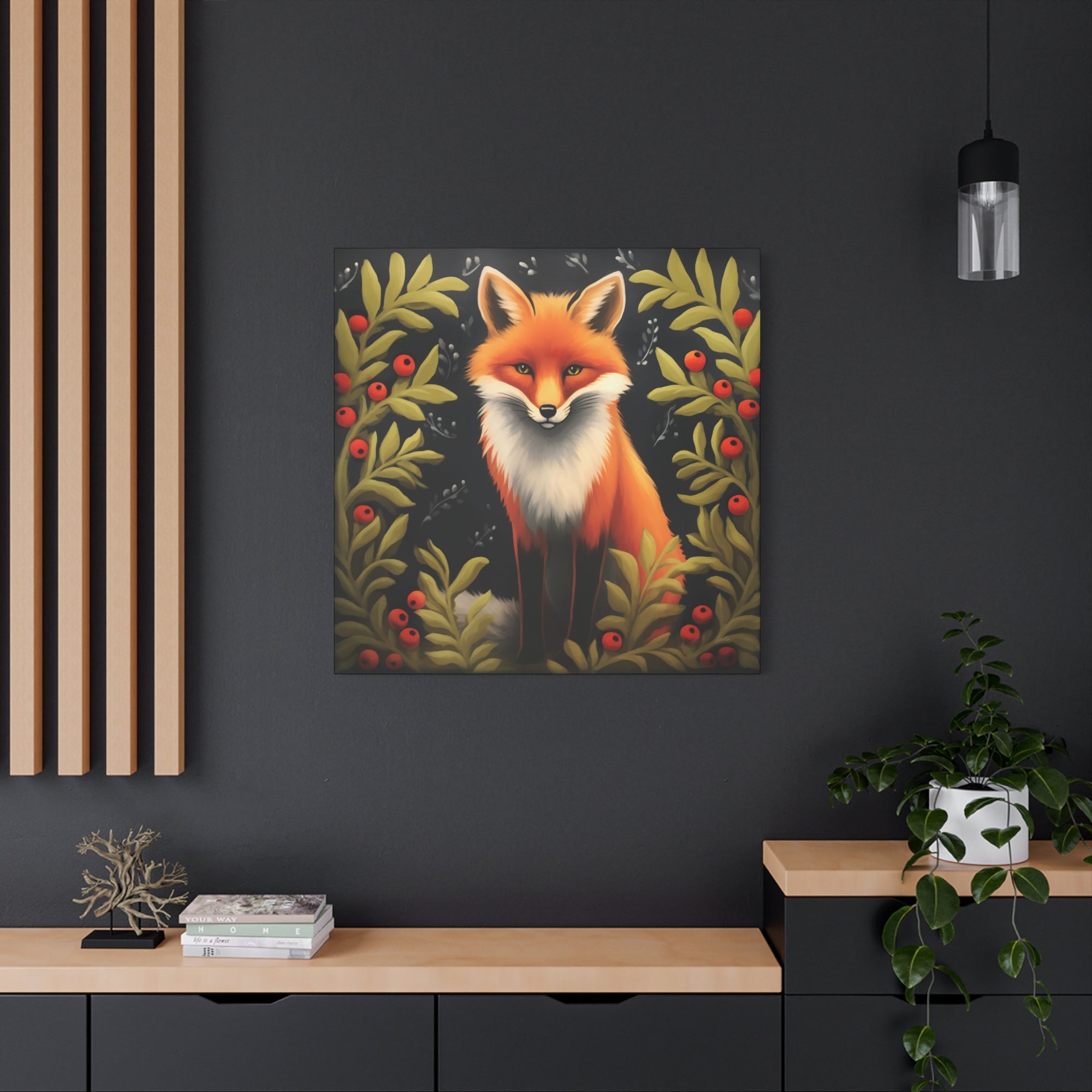 Fox Berry Winter Night - Available in 4 Sizes - Matte Canvas