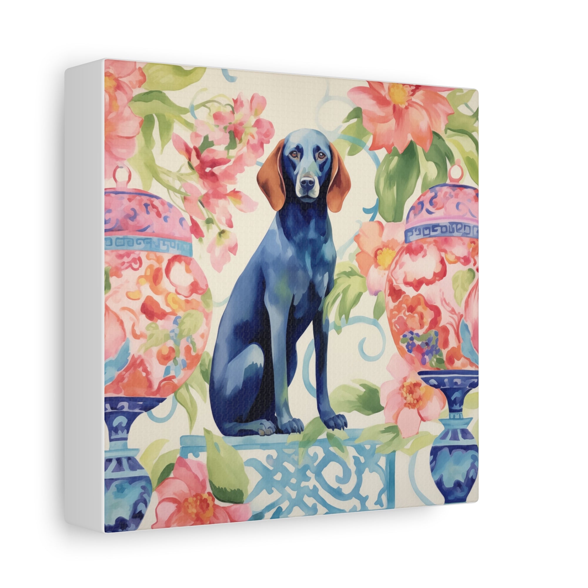 Blue-Noiserie -Blue Dog in Chinoiserie Room - Available in 4 sizes - Matte Canvas