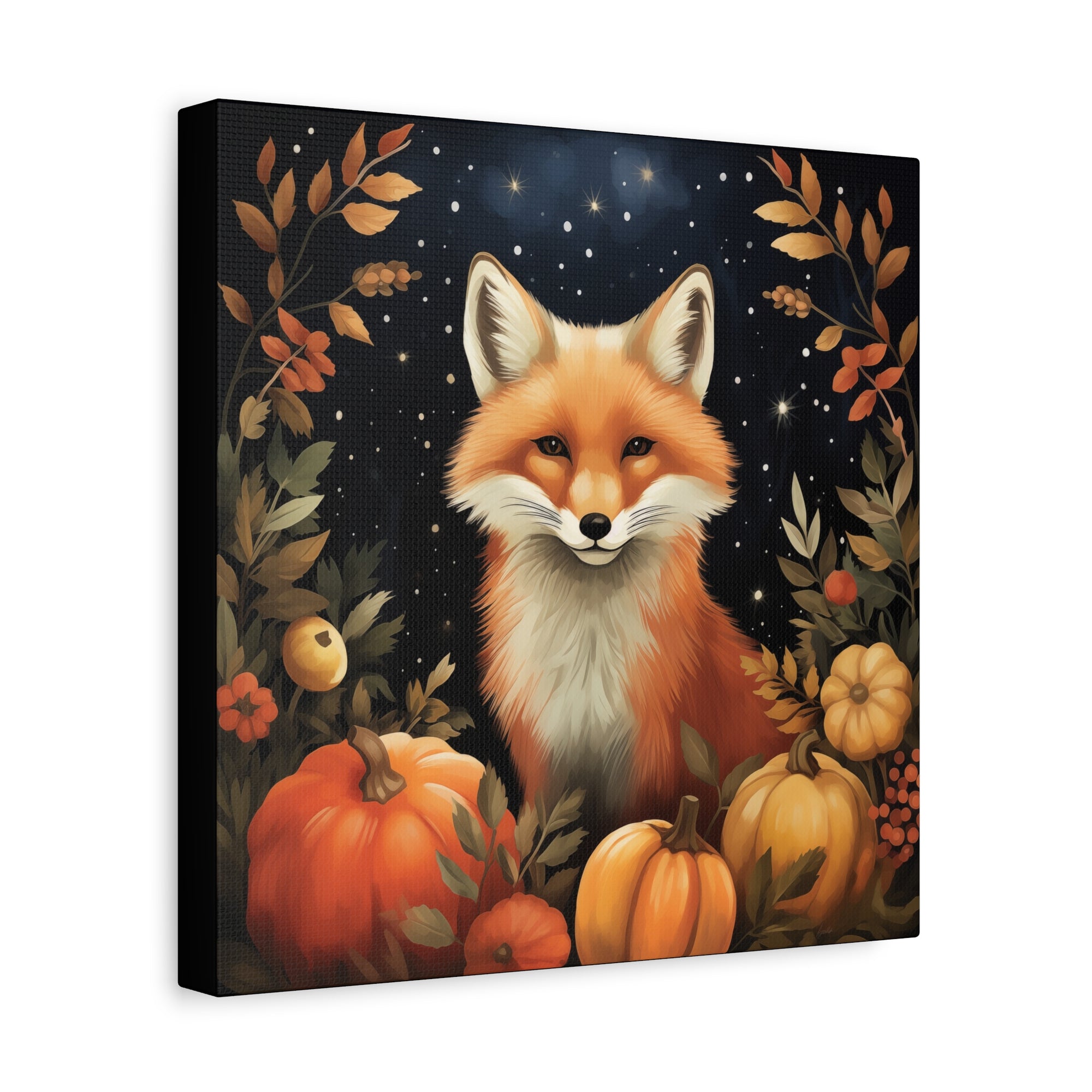 Fox in Starry Pumpkin Patch - Available in 4 Sizes - Matte Canvas