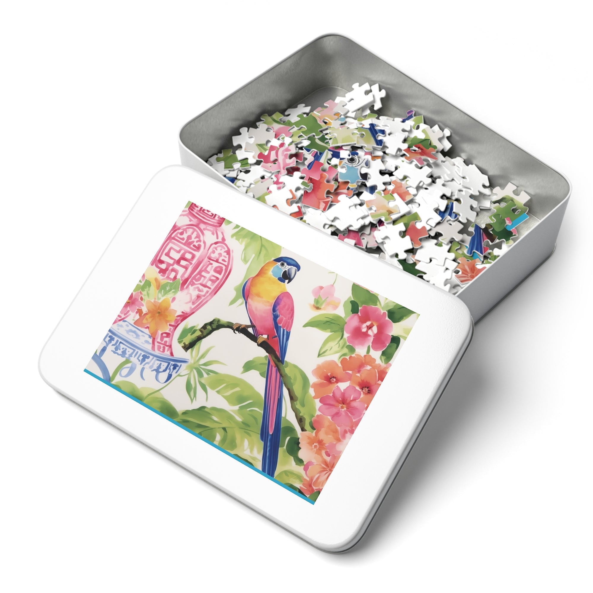 Jigsaw Puzzle | Parrot, Hibiscus and Chinoiserie  (30,  252, 500 & 1000-Piece)