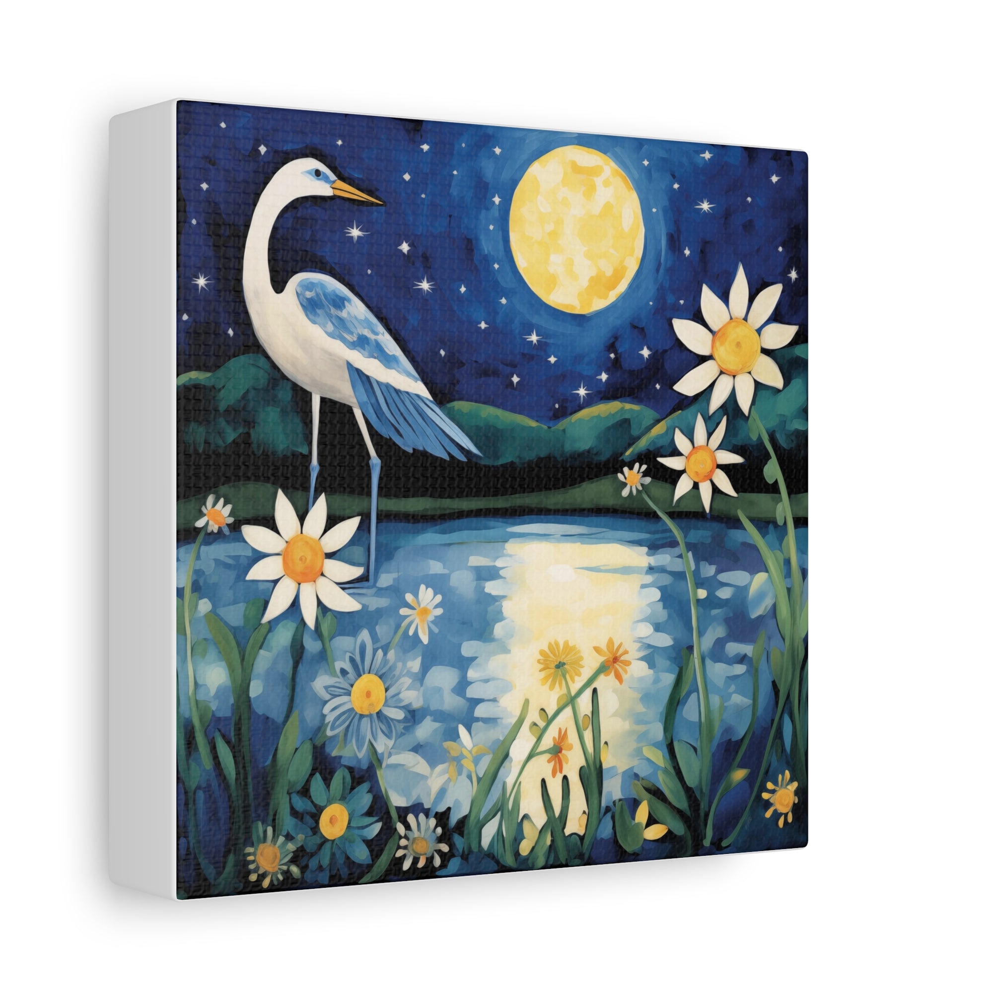 Egret in the Moonlight  - Available in 5 Sizes - Matte Canvas