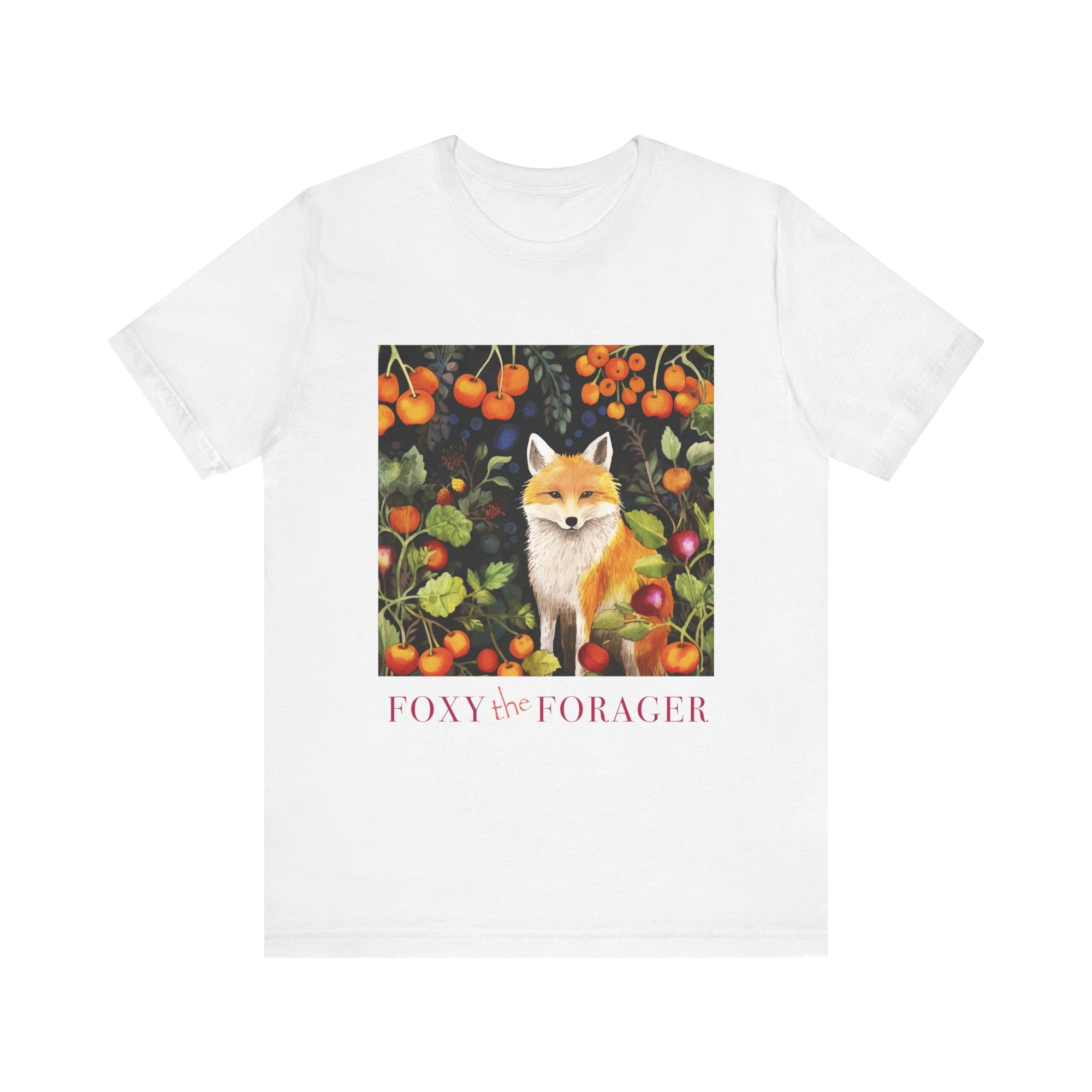 Foxy the Forager - Personalization option  Food Forest Fox - Unisex Jersey Short Sleeve Tee