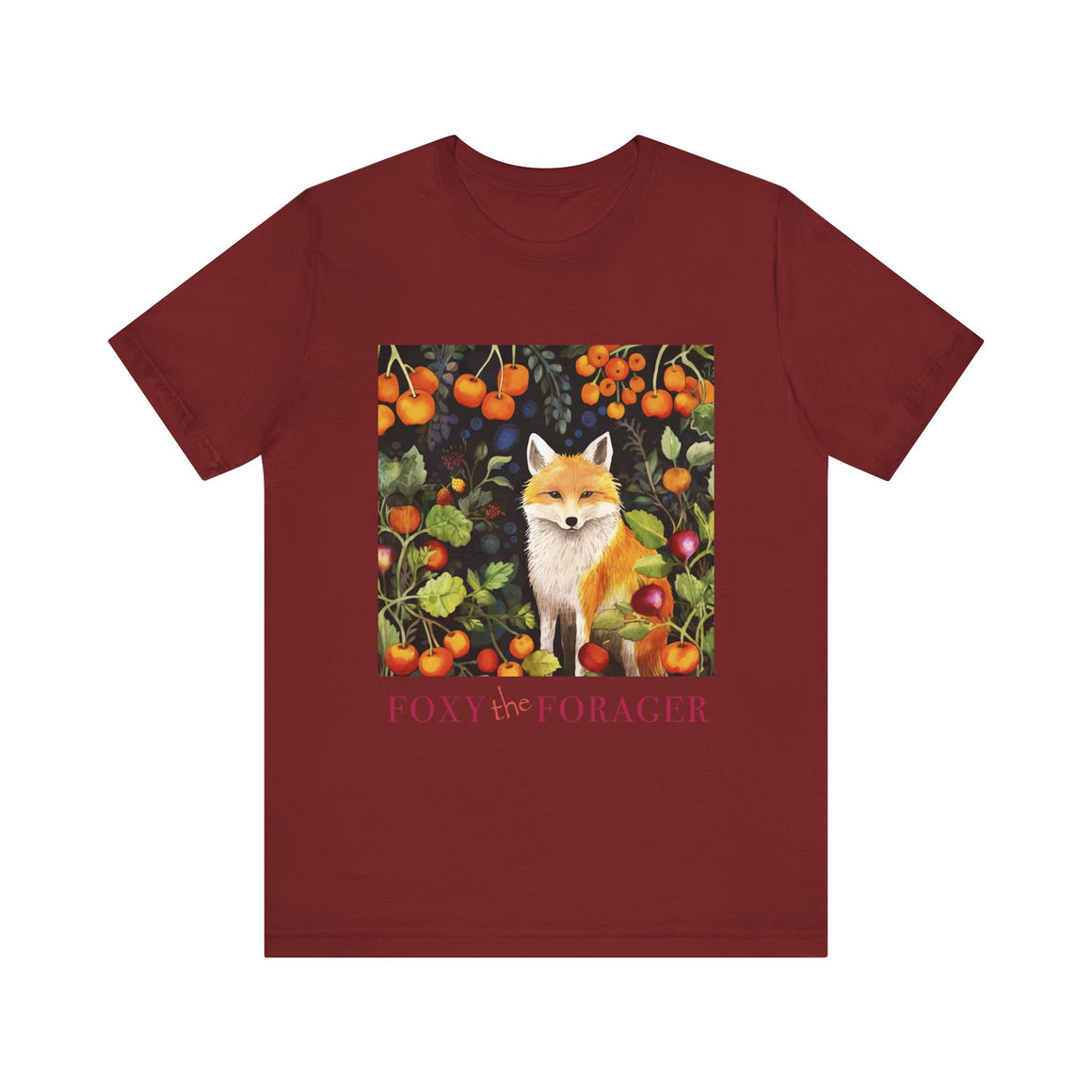 Foxy the Forager - Personalization option  Food Forest Fox - Unisex Jersey Short Sleeve Tee