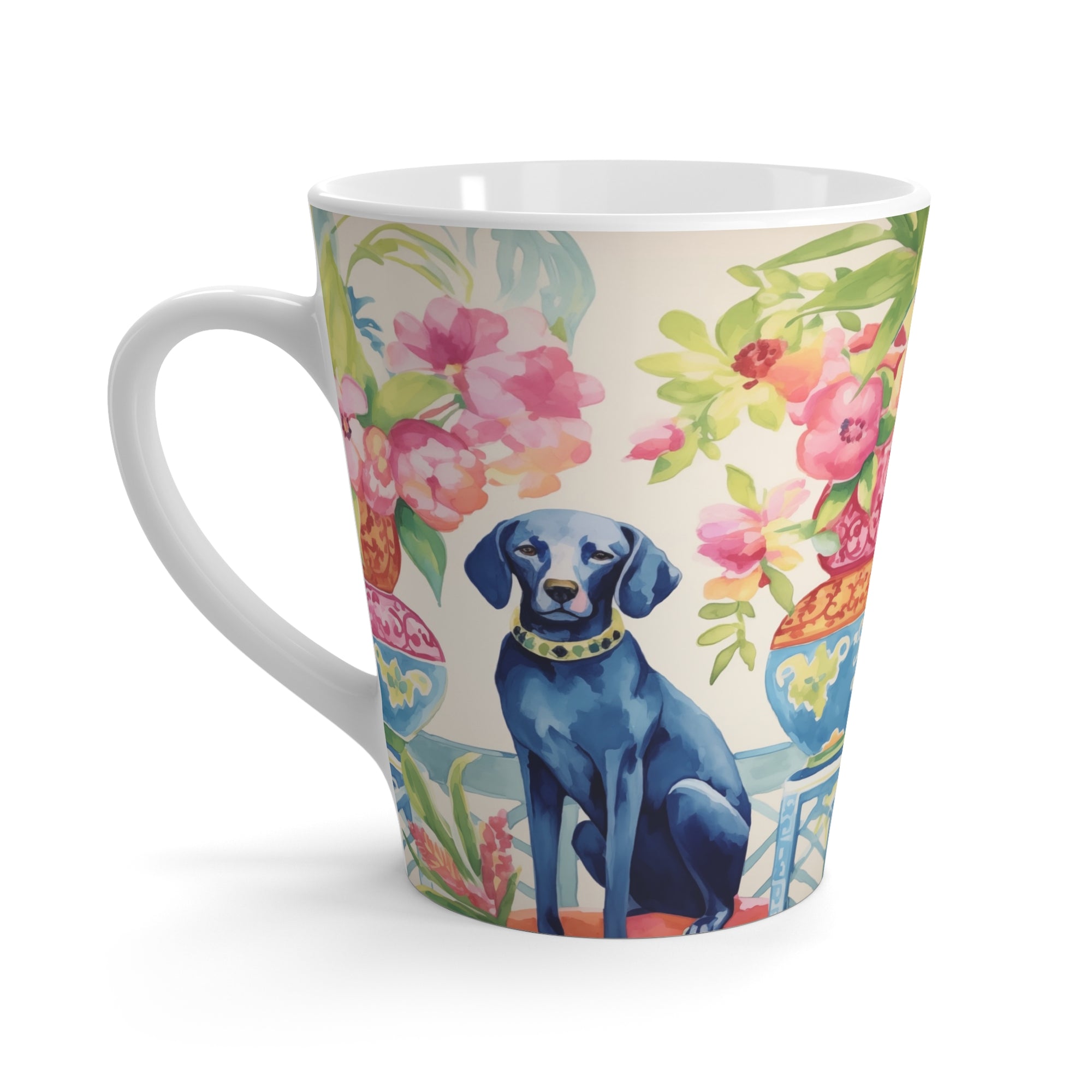 Latte Mug - Chew-noiserie Blue Dog with Chinoiserie 2