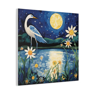 Egret in the Moonlight  - Available in 5 Sizes - Matte Canvas