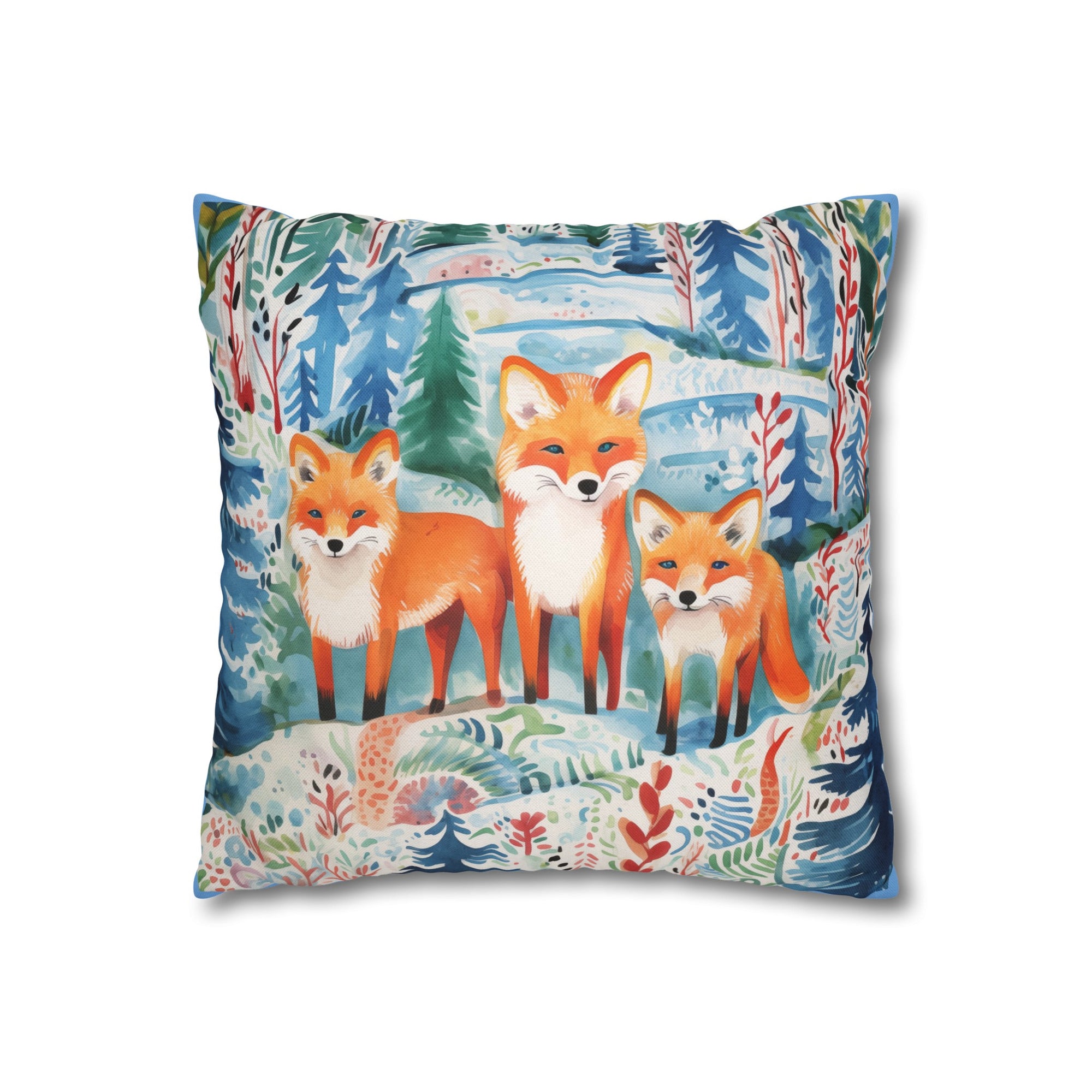 Spun Polyester Square Pillowcase -Mystical Fox Trio Enchanted Gazes