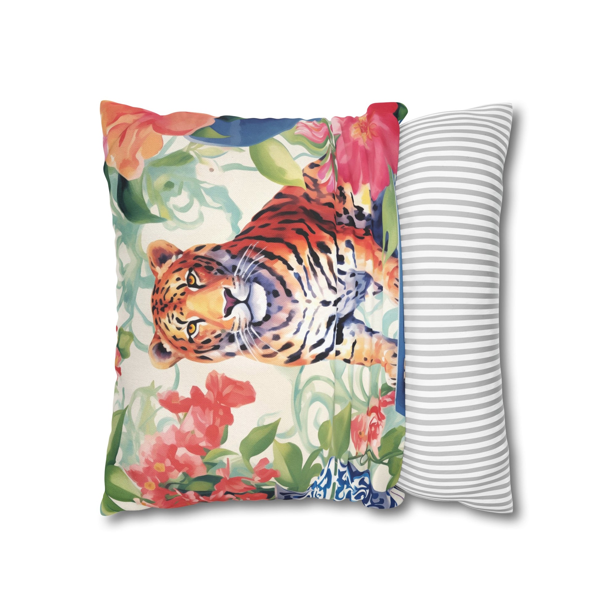 Spun Polyester Square Pillowcase -Tiger’s Garden